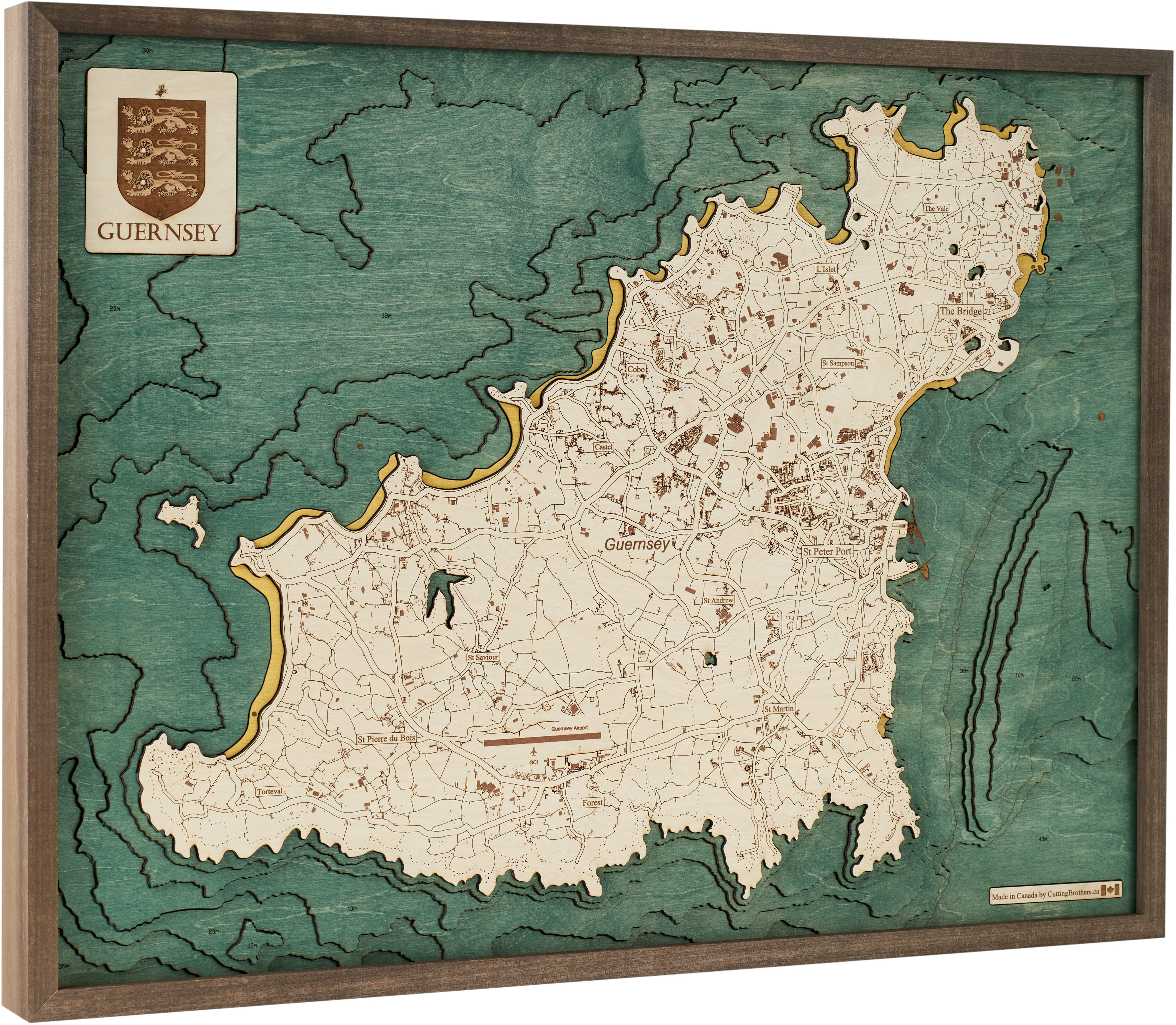 GUERNSEY 3D WOODEN WALL MAP - Version L