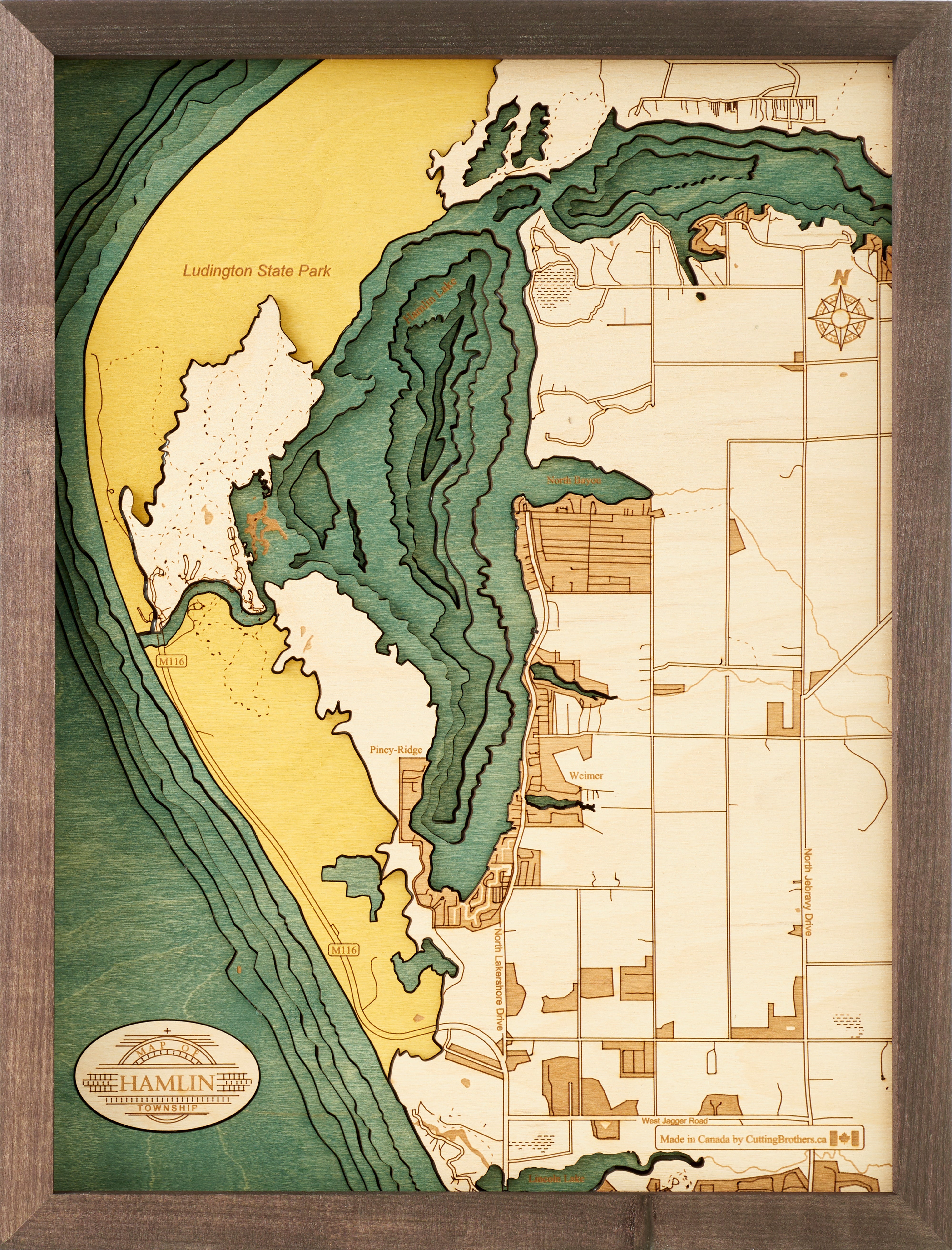 HAMLIN LAKE 3D WOODEN WALL MAP - Version S