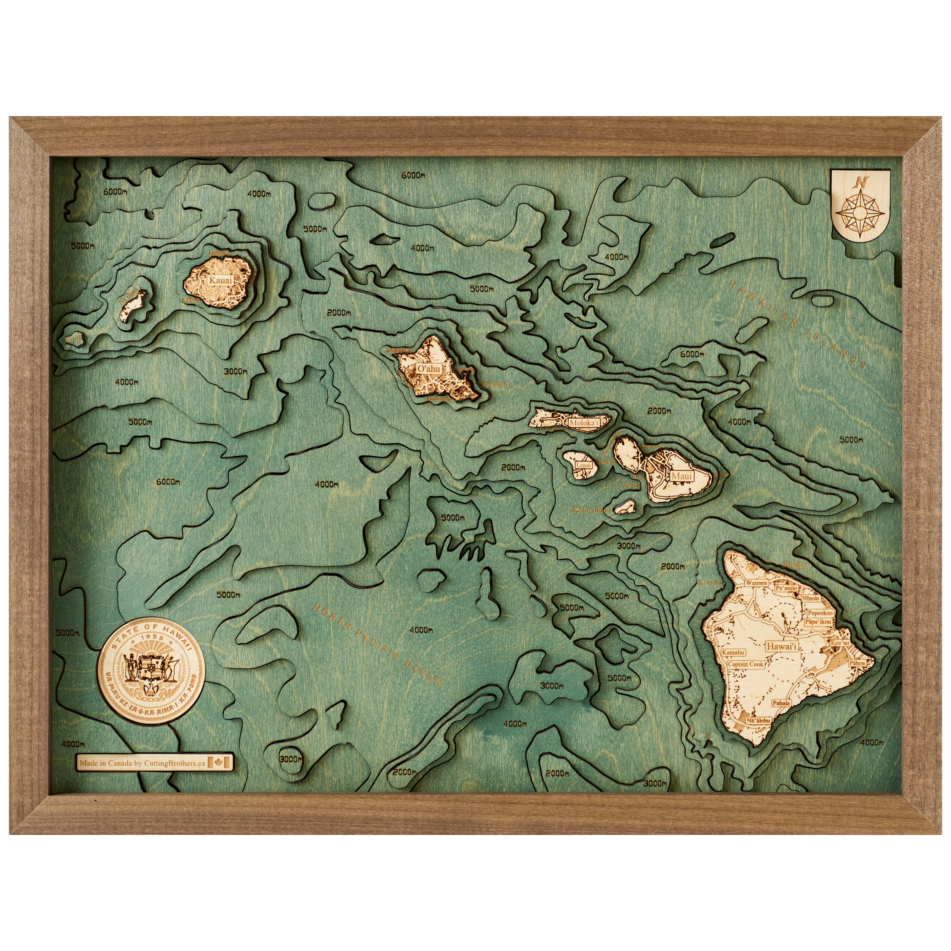 HAWAIIAN ISLANDS 3D WOODEN WALL MAP - Version S