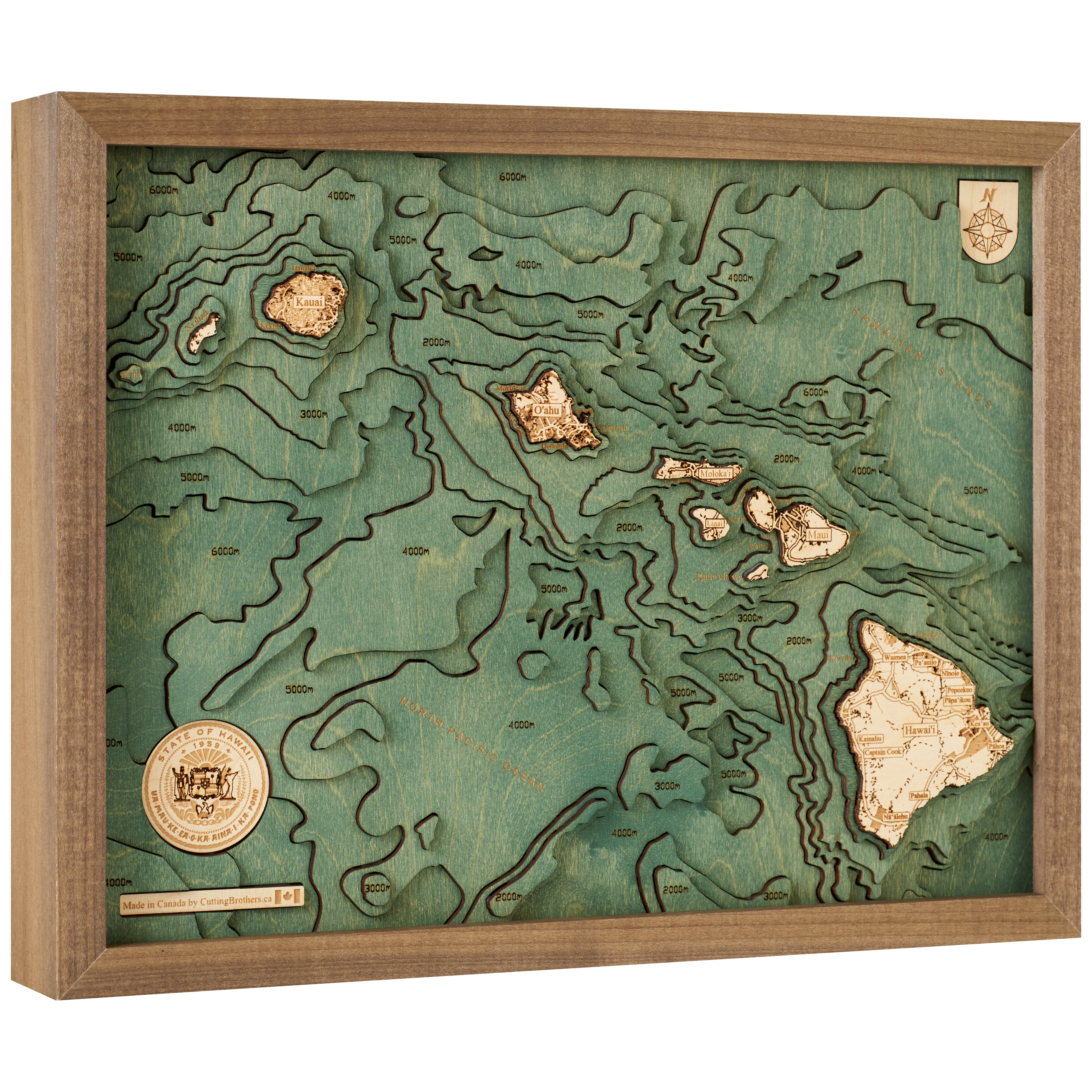 HAWAIIAN ISLANDS 3D WOODEN WALL MAP - Version S