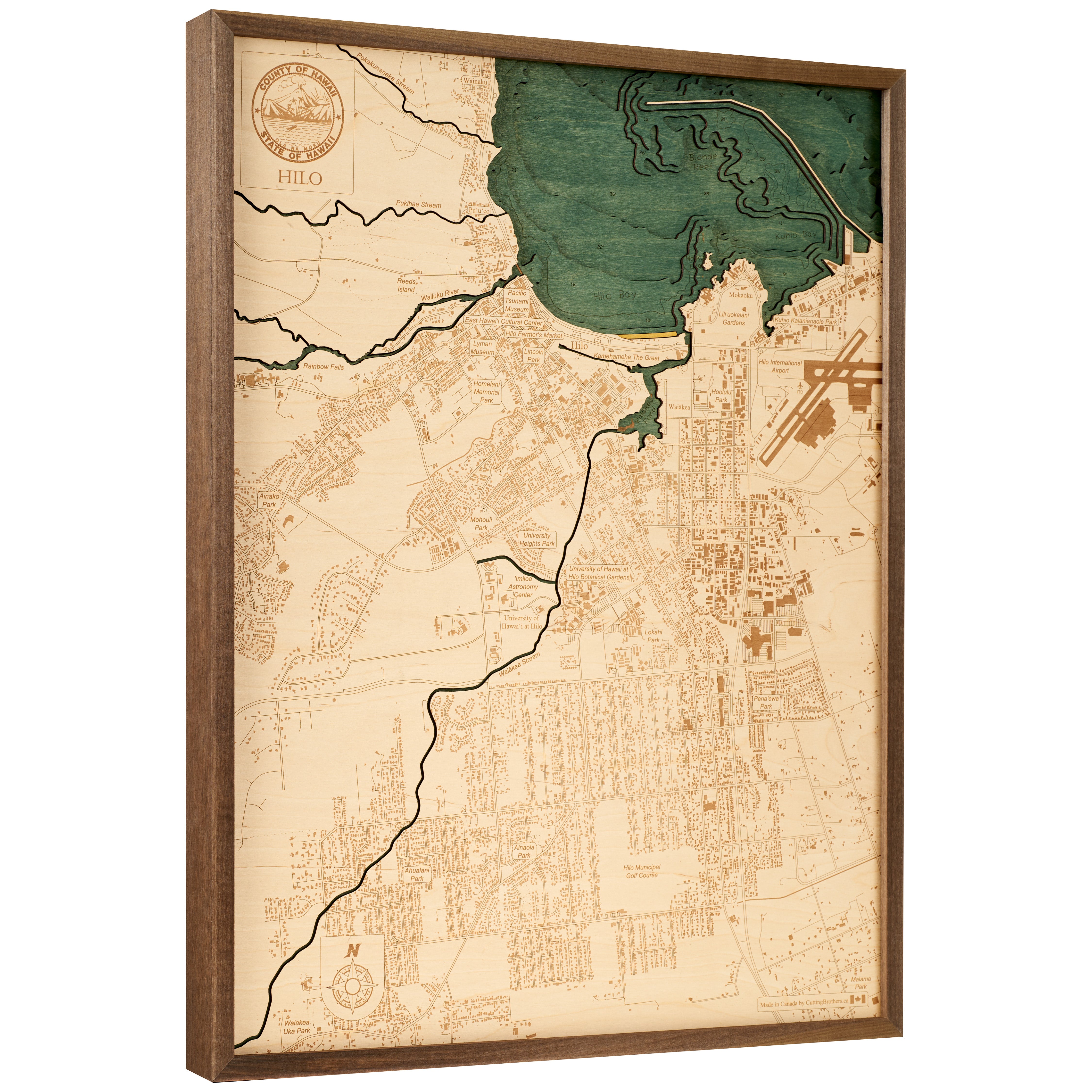 HILO 3D WOODEN WALL MAP - Version L