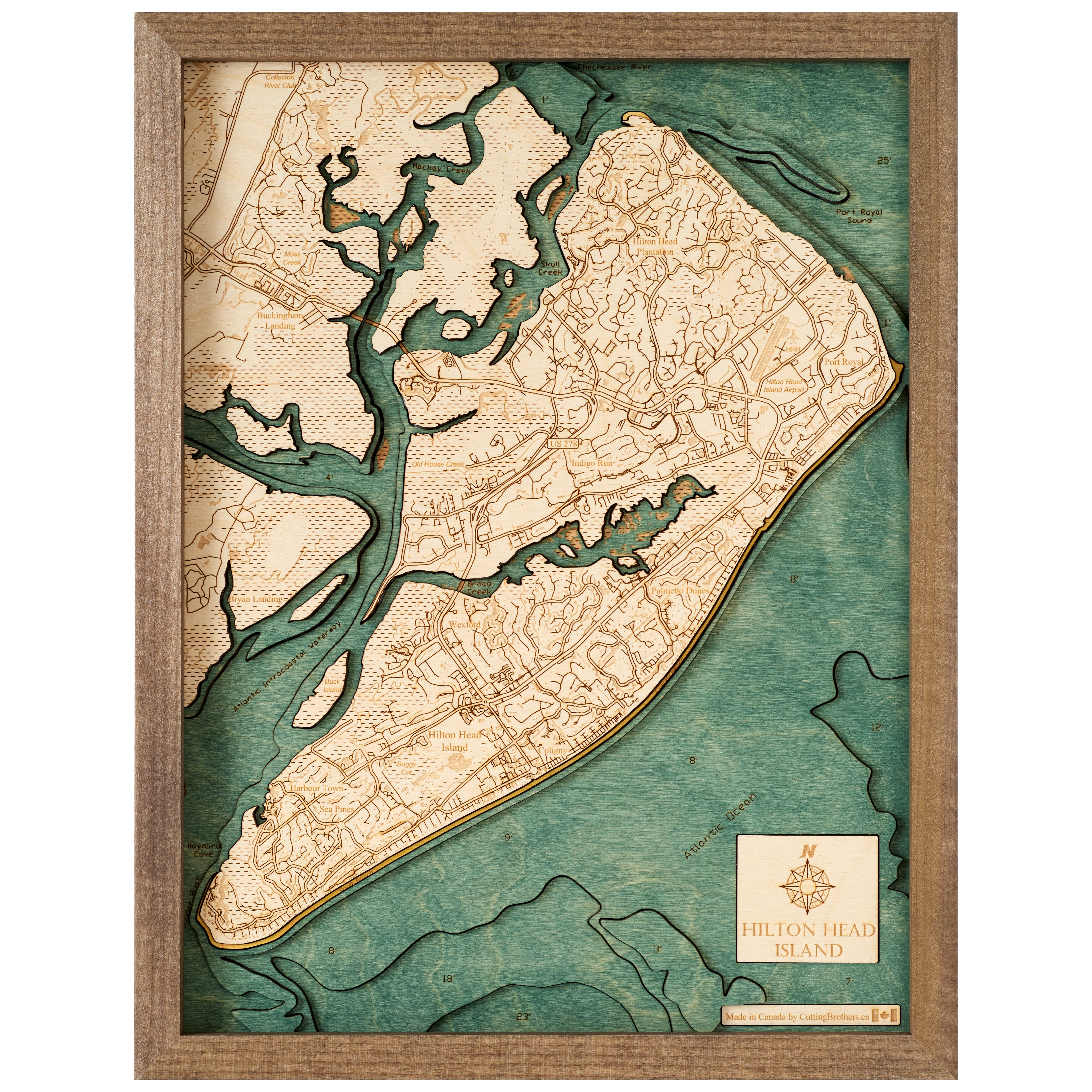 HILTONHEAD 3D WOODEN WALL MAP - Version S