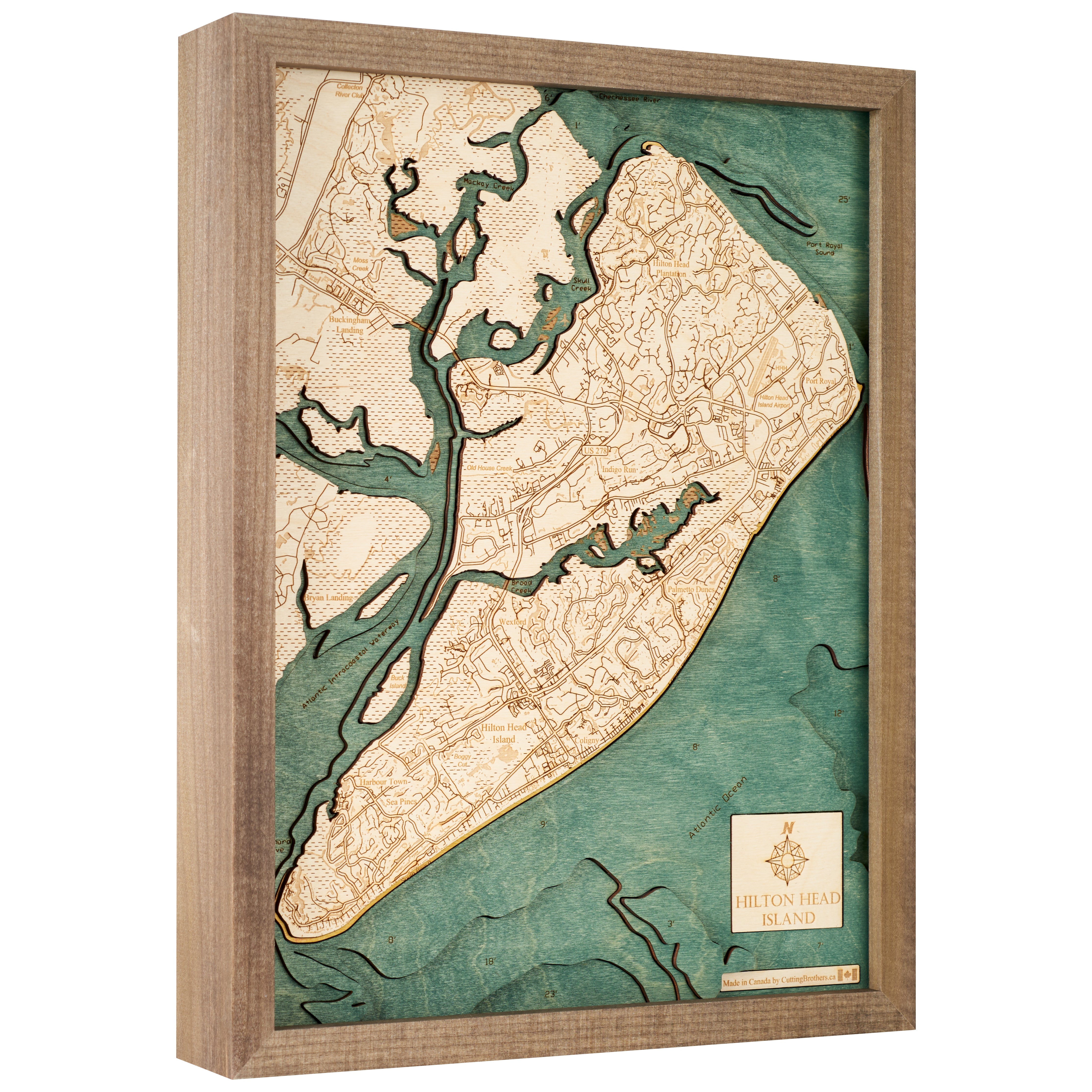 HILTONHEAD 3D WOODEN WALL MAP - Version S