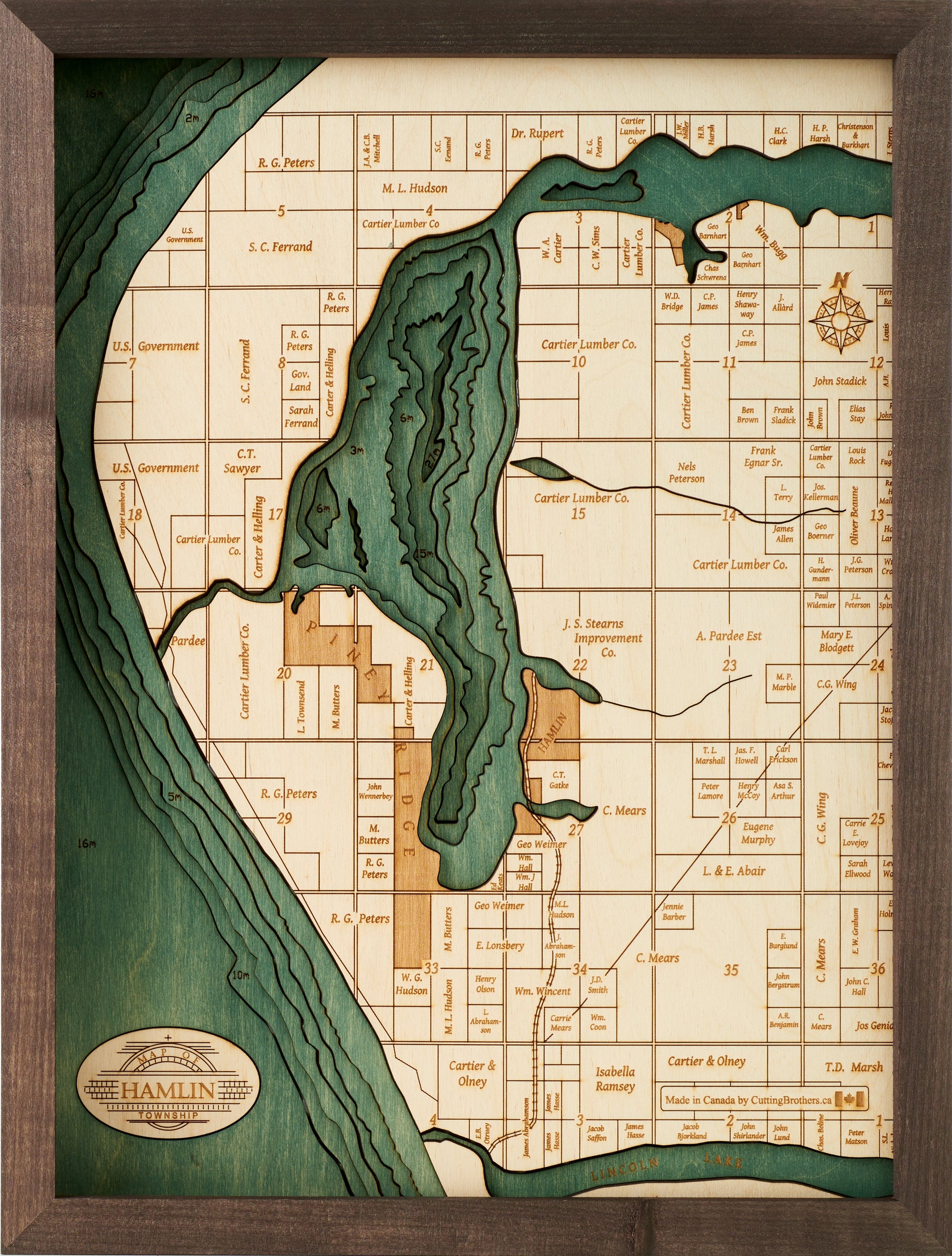 HAMLIN LAKE HISTORIC 3D WOODEN WALL MAP - Version S