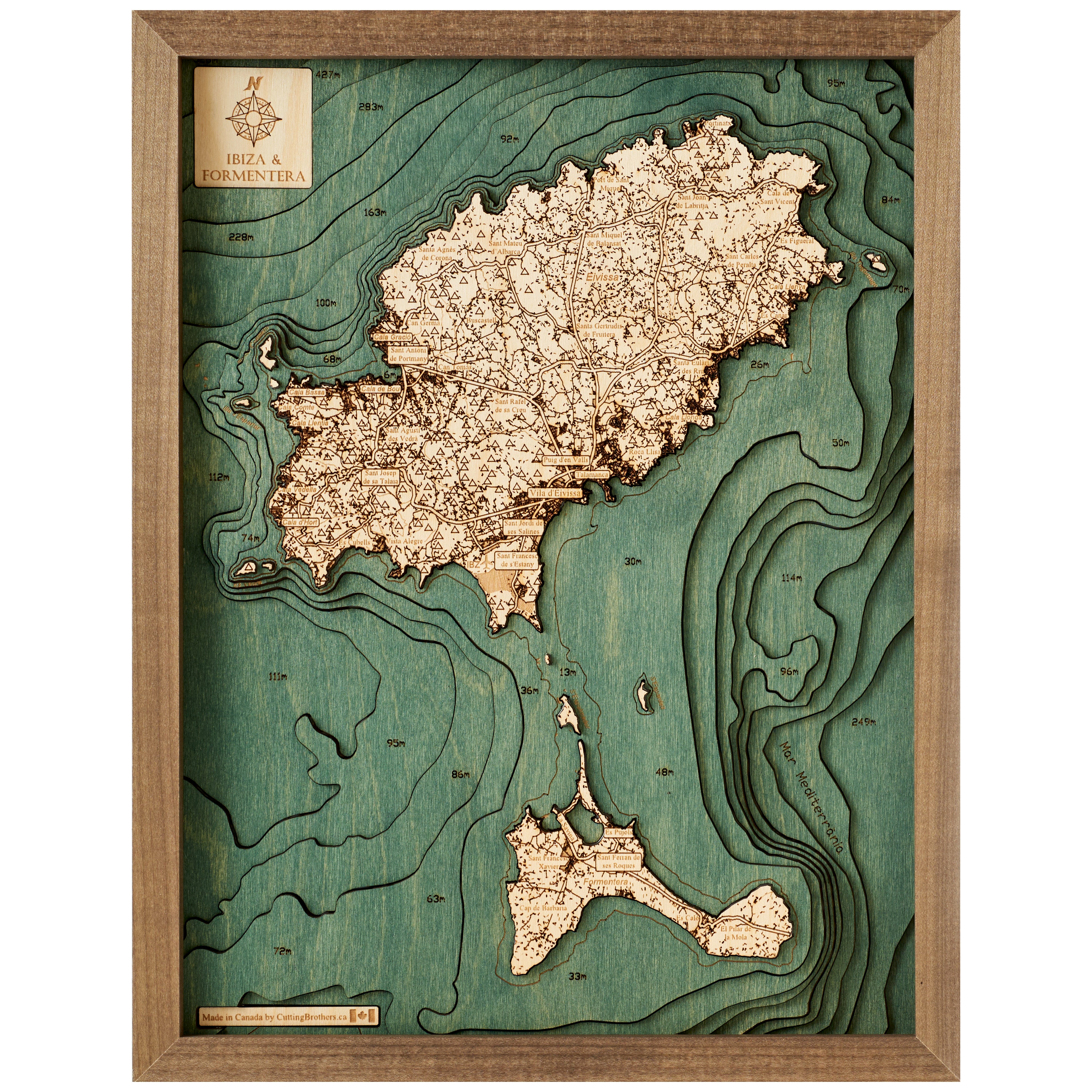 IBIZA 3D WOODEN WALL MAP - Version S