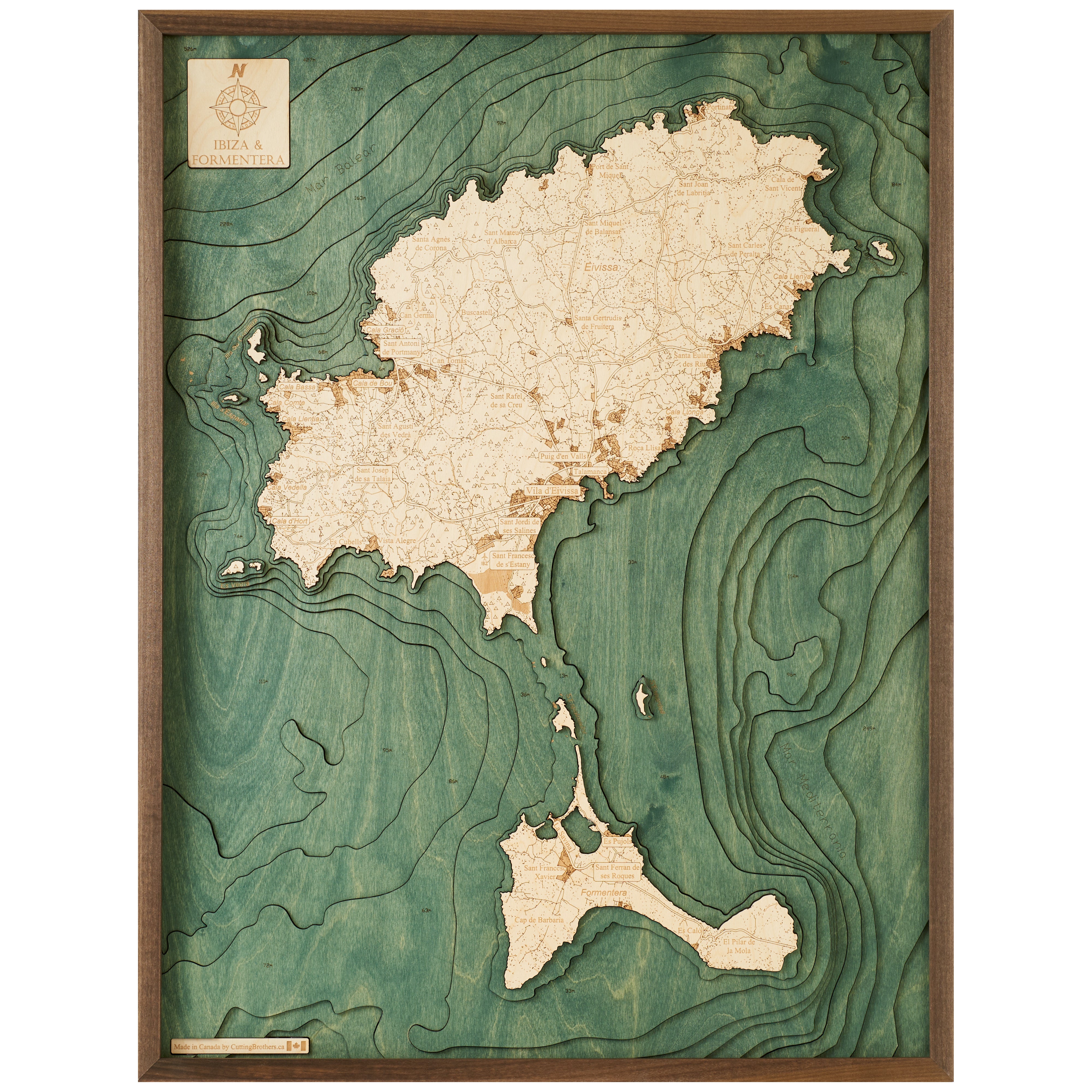 IBIZA 3D WOODEN WALL MAP - Version L