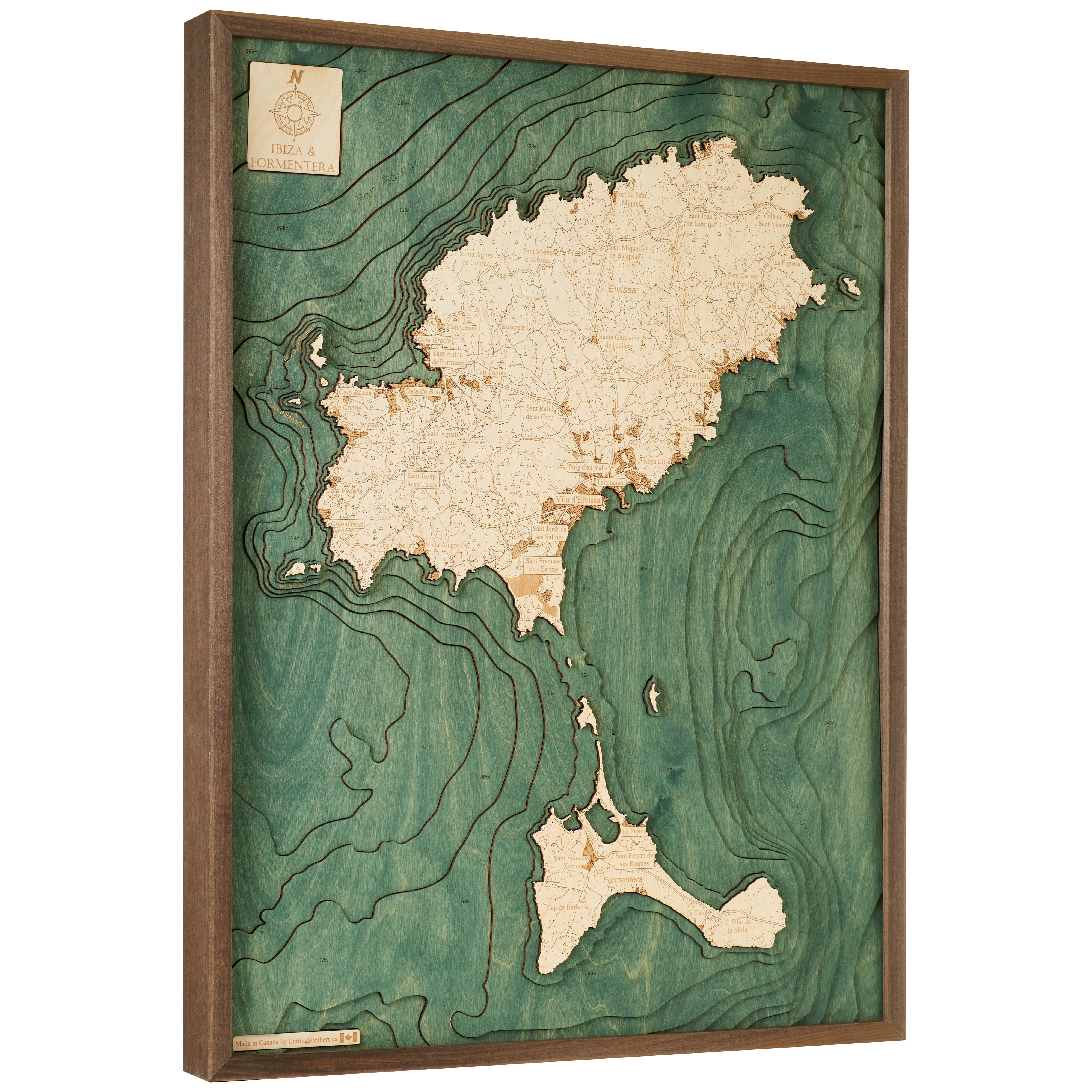 IBIZA 3D WOODEN WALL MAP - Version L