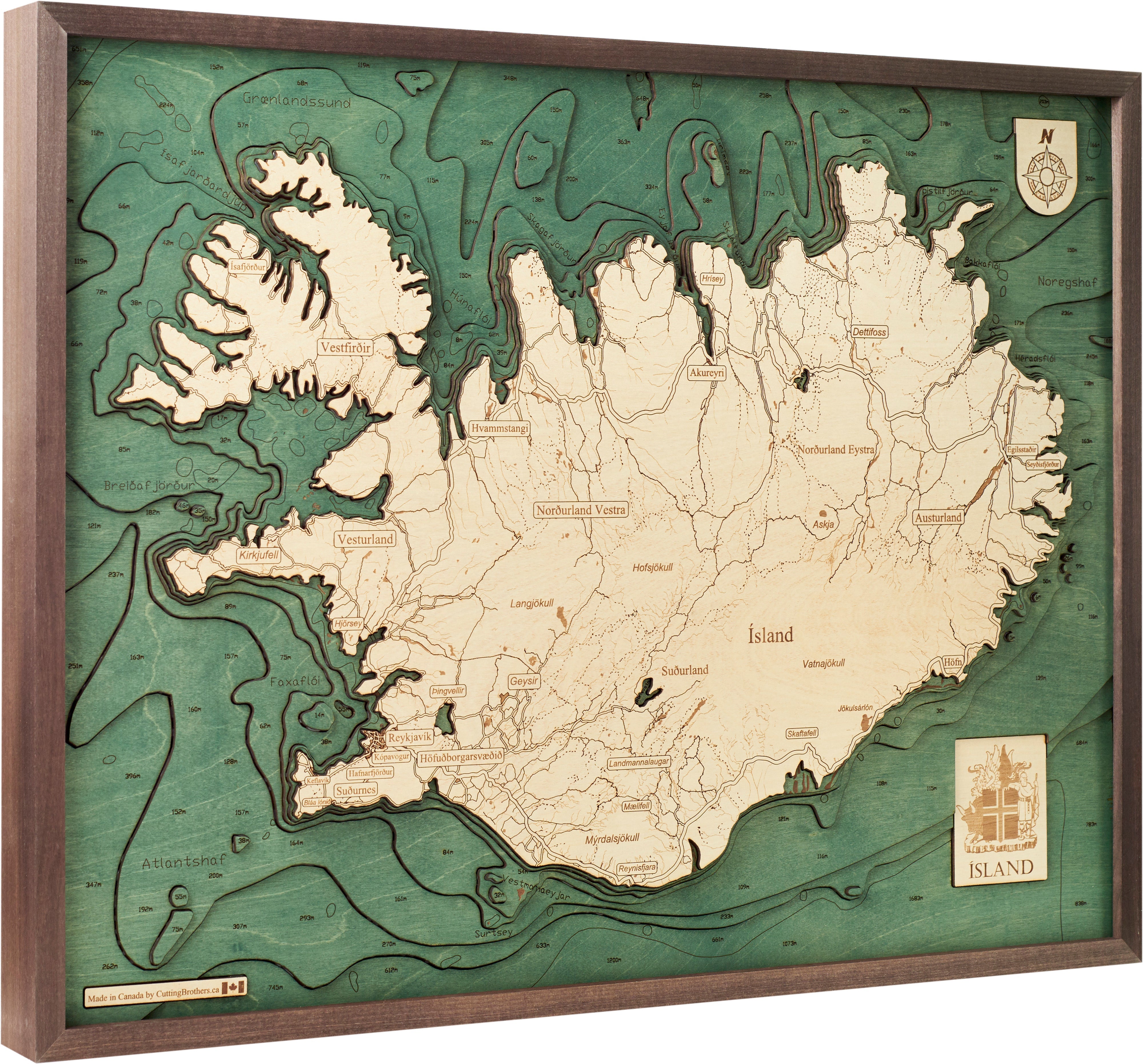 ICELAND 3D WOODEN WALL MAP - Version L