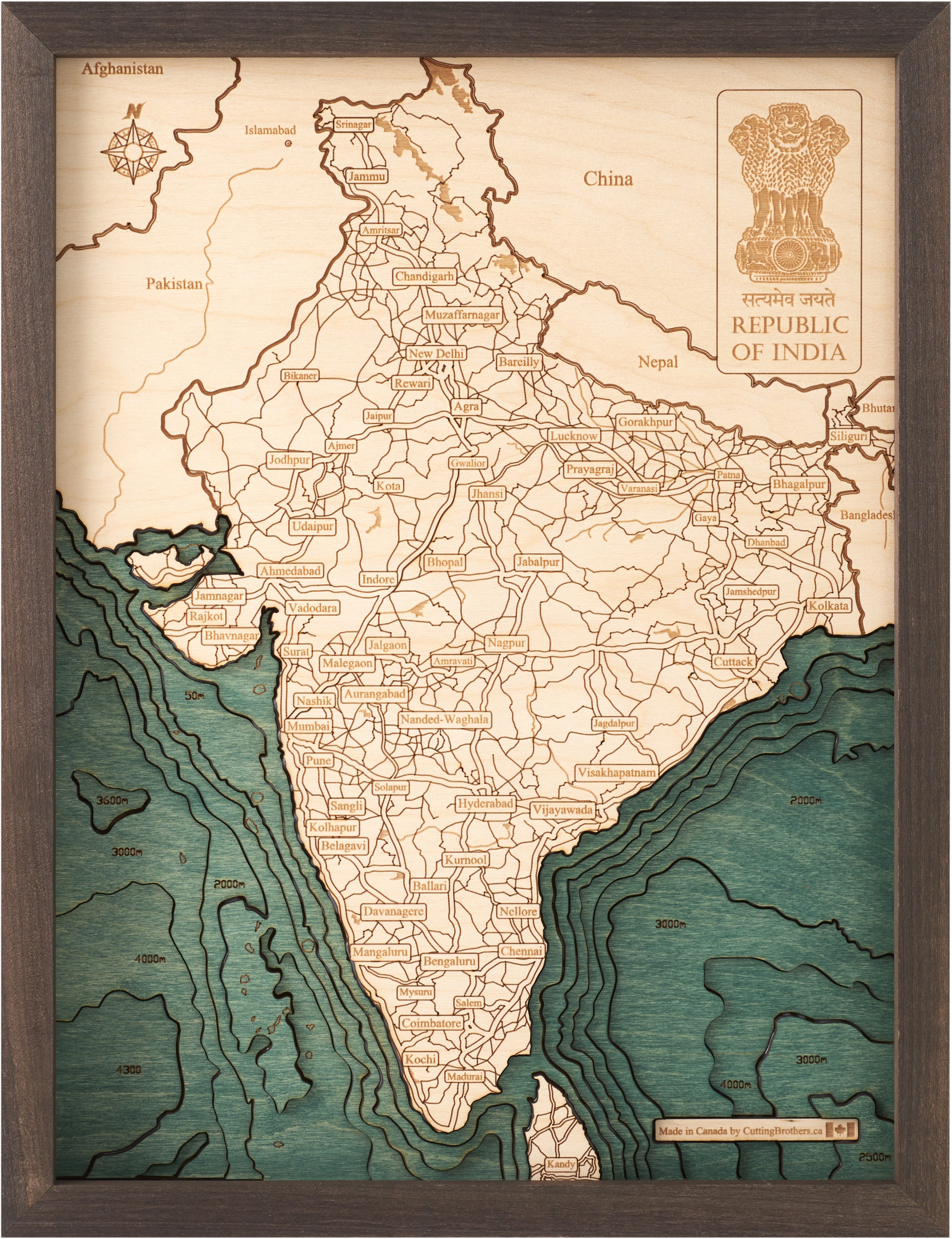 INDIA 3D WOODEN WALL MAP - Version S