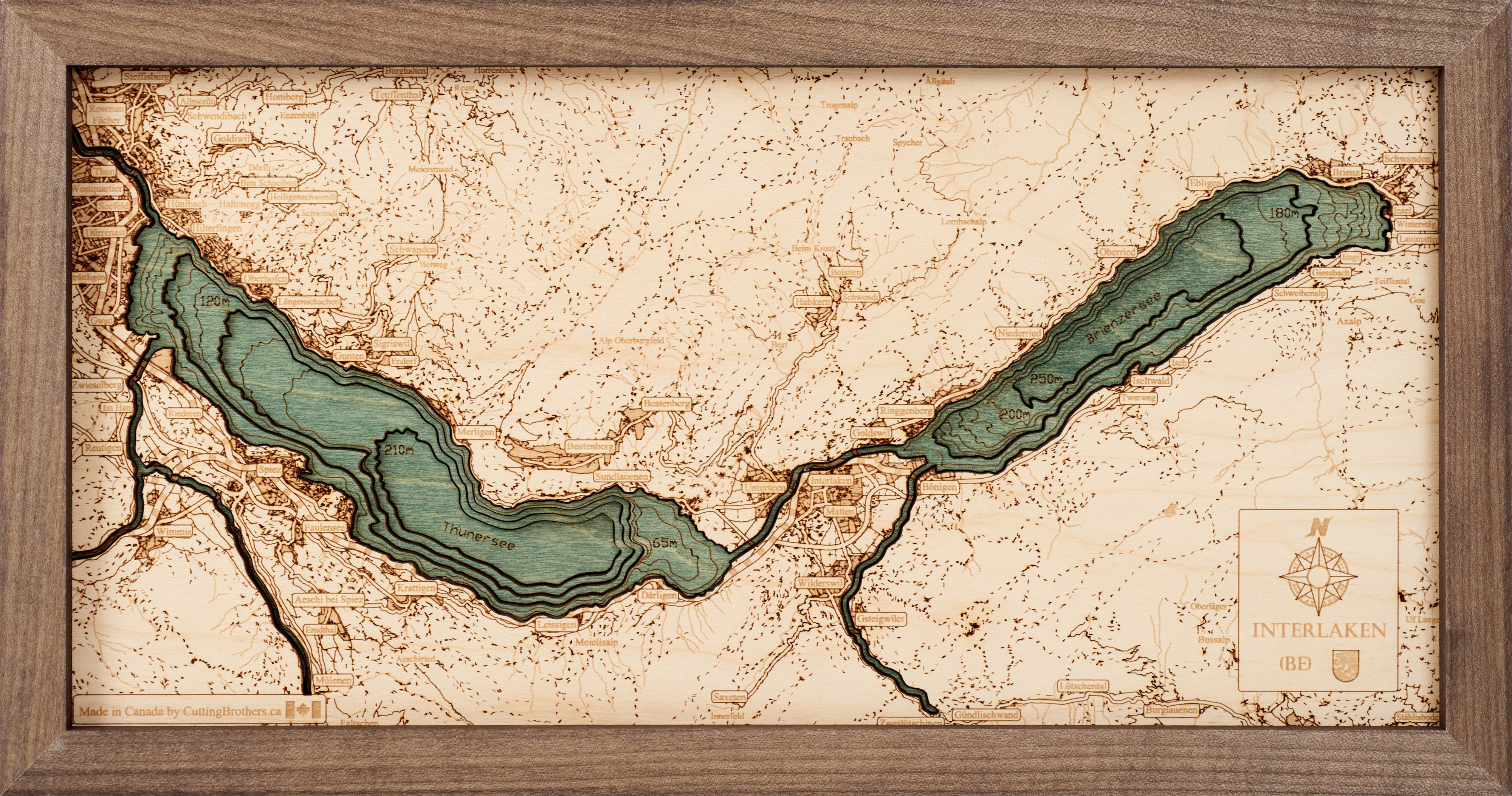 INTERLAKEN WITH BRIENZER - and THUNERSEA 3D WOODEN WALL MAP - Version S