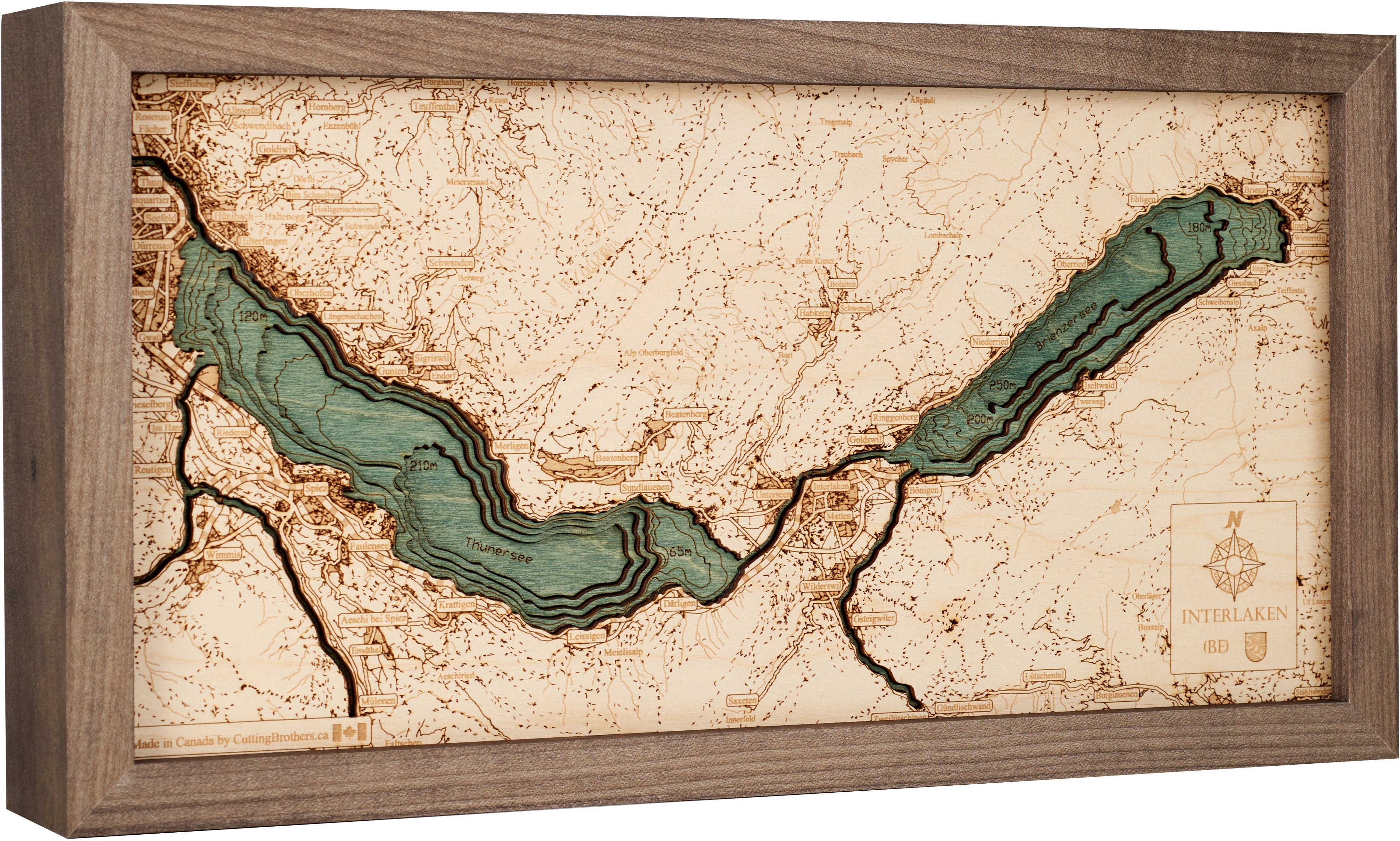 INTERLAKEN WITH BRIENZER - and THUNERSEA 3D WOODEN WALL MAP - Version S