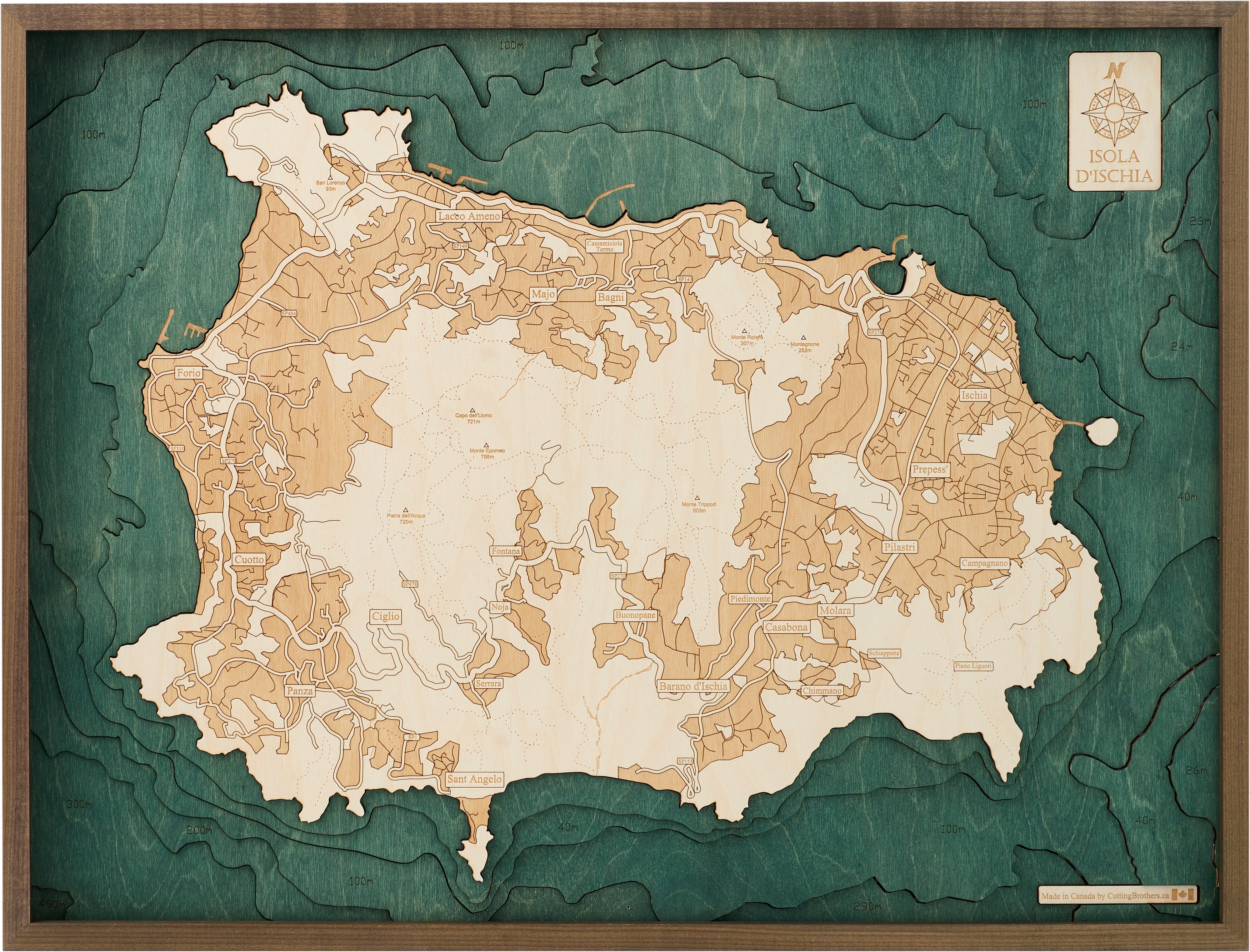 ISCHIA 3D WOODEN WALL MAP - Version L