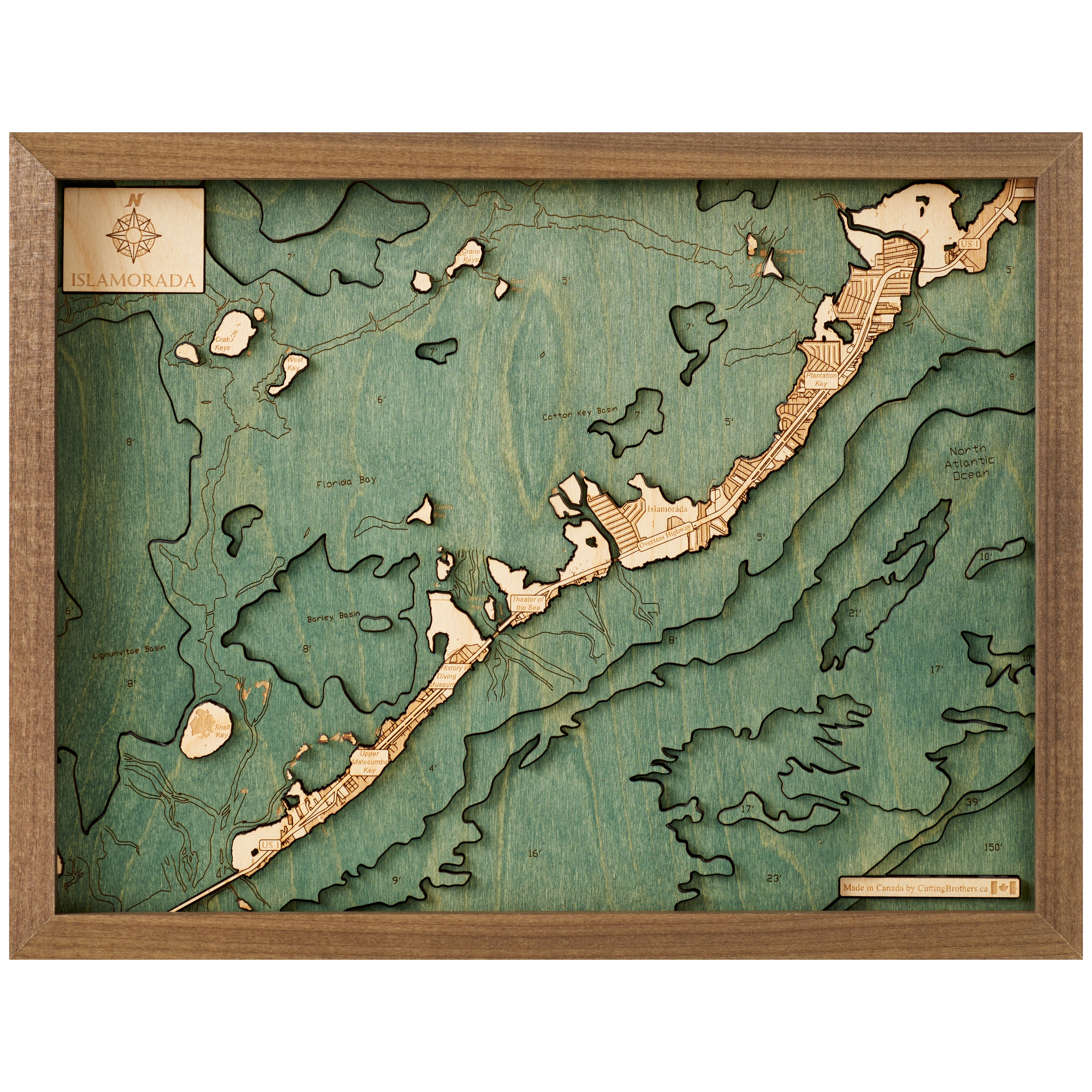 ISLA MORADA 3D WOODEN WALL MAP - Version S