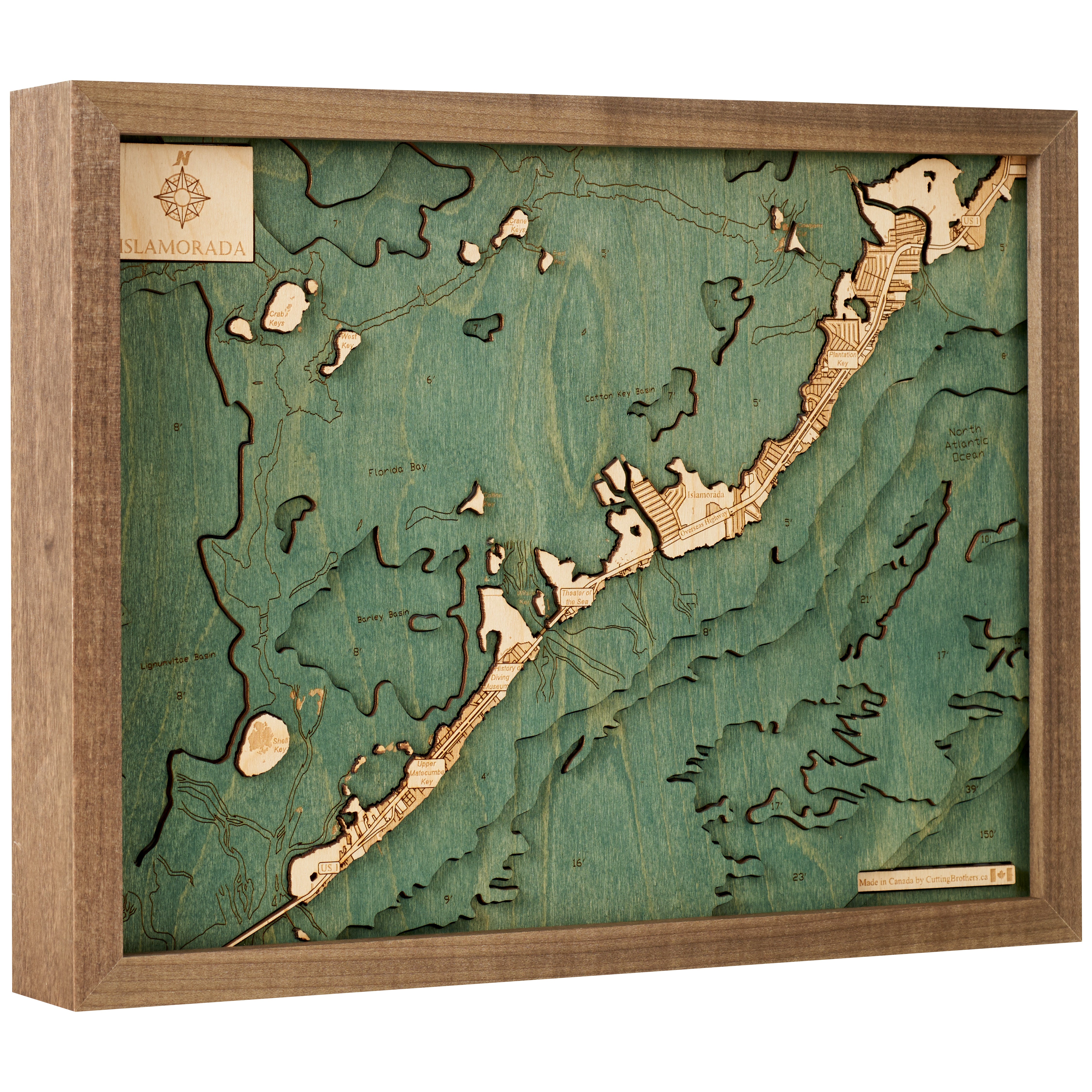 ISLA MORADA 3D WOODEN WALL MAP - Version S