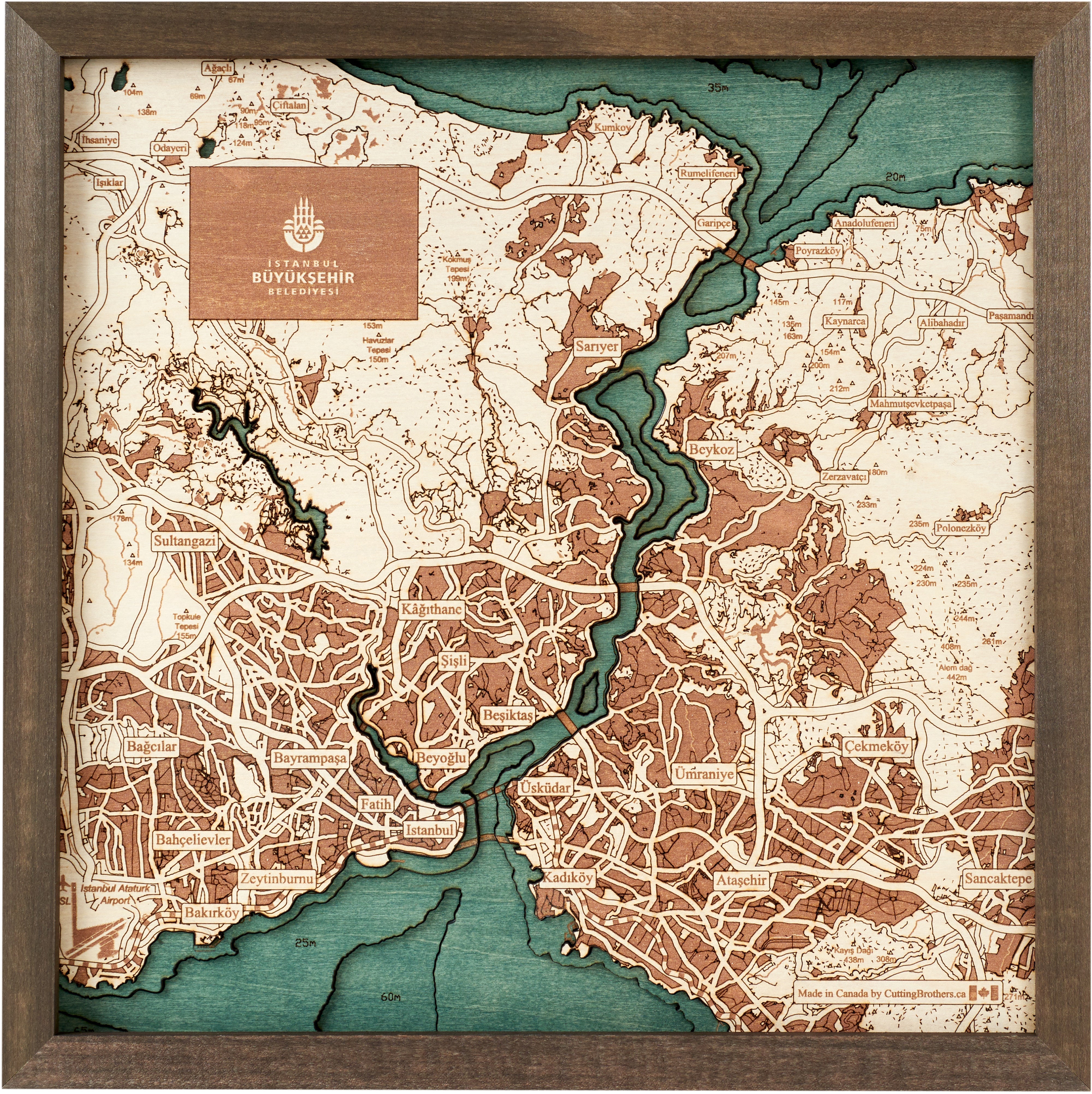 ISTANBUL 3D WOODEN WALL MAP - Version S