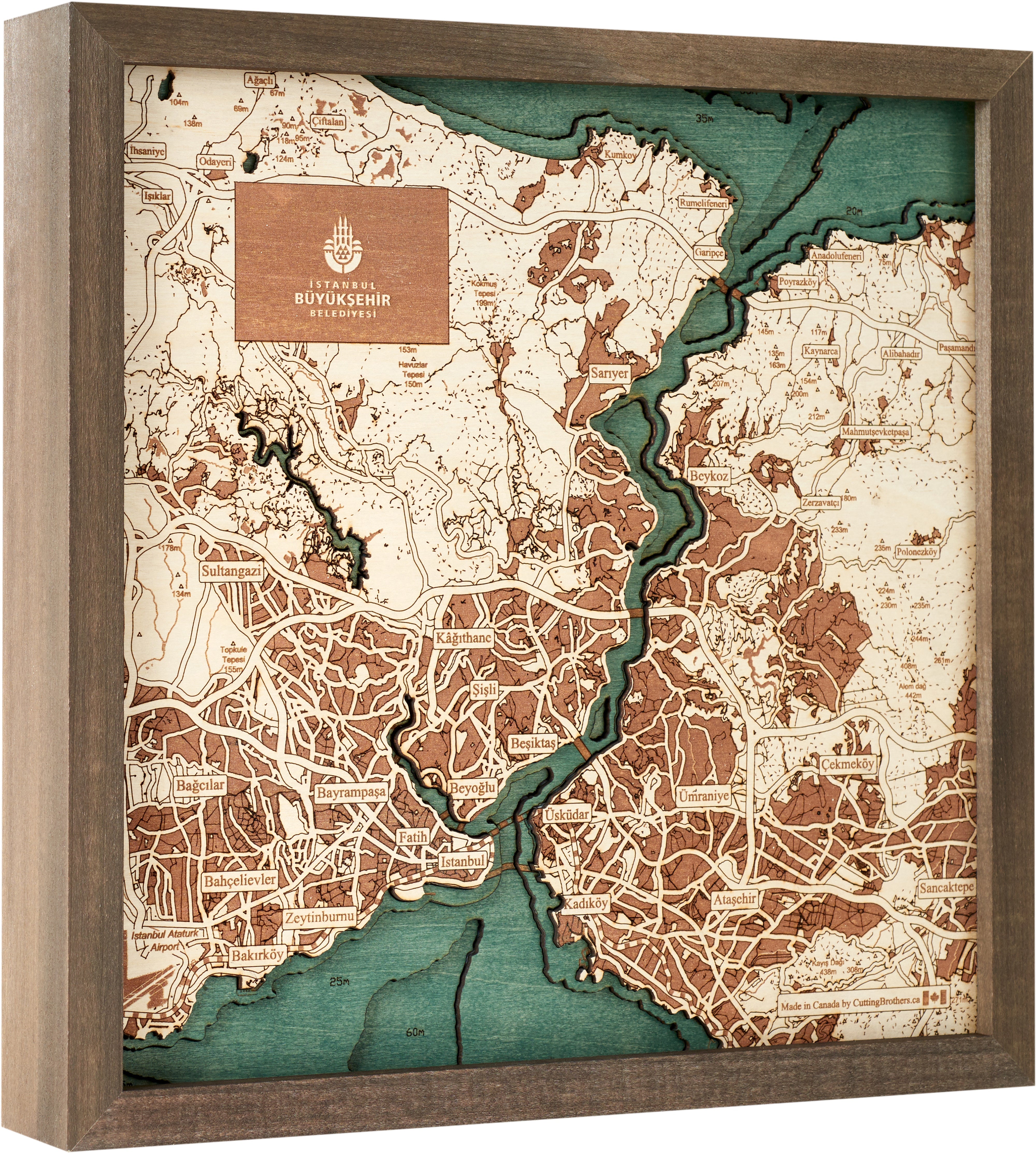 ISTANBUL 3D WOODEN WALL MAP - Version S