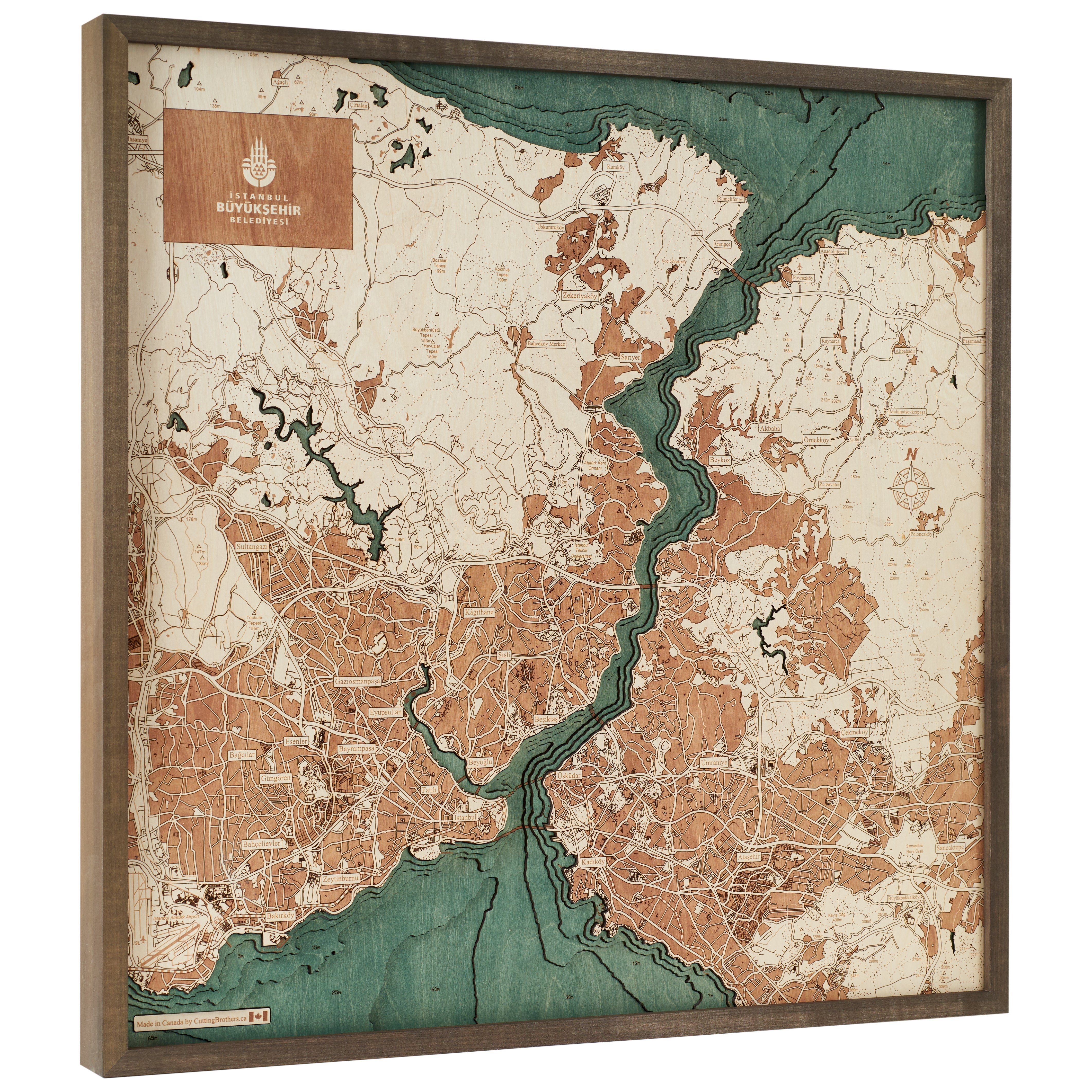 ISTANBUL 3D WOODEN WALL MAP - Version L