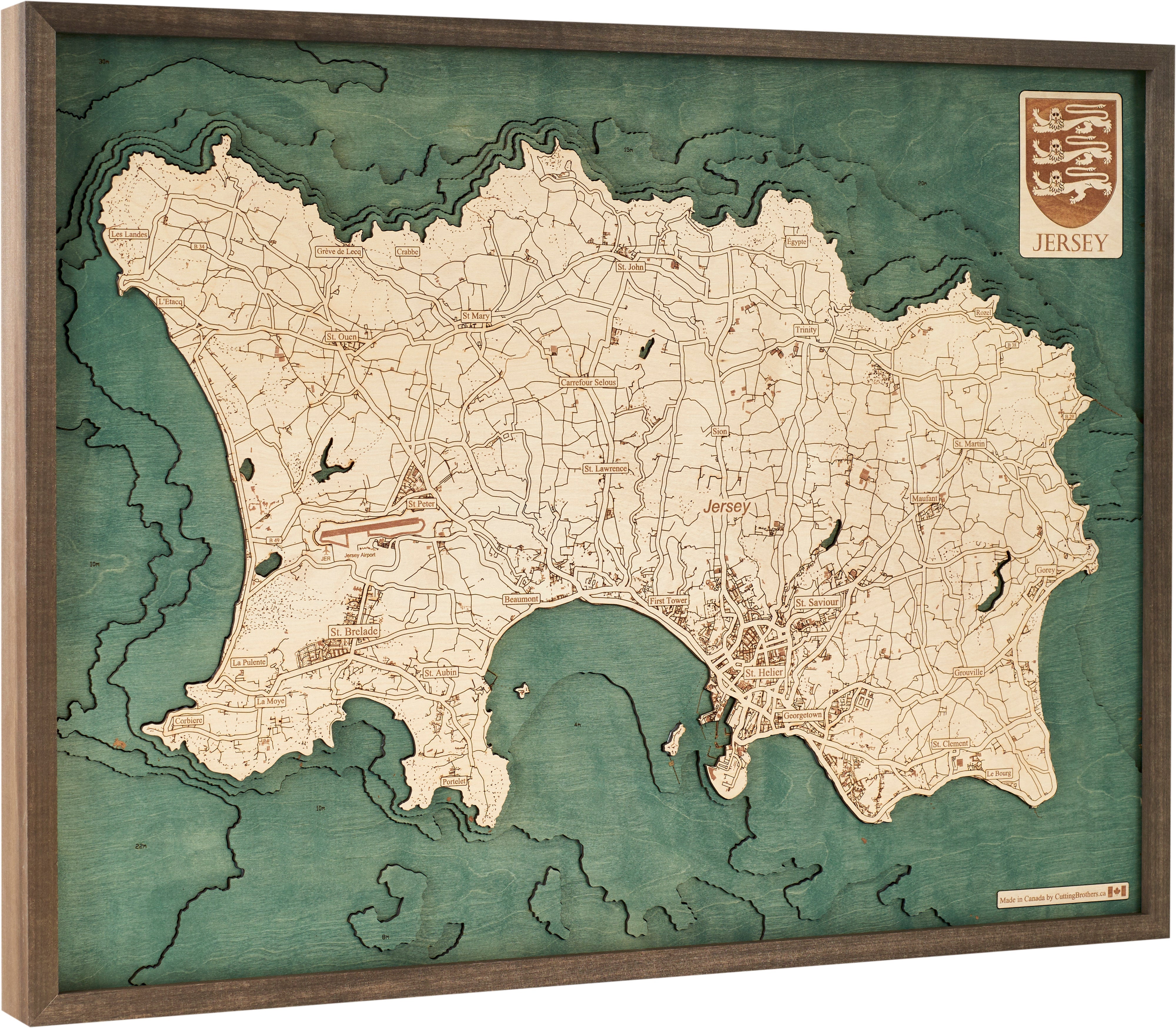 JERSEY 3D WOODEN WALL MAP - Version L