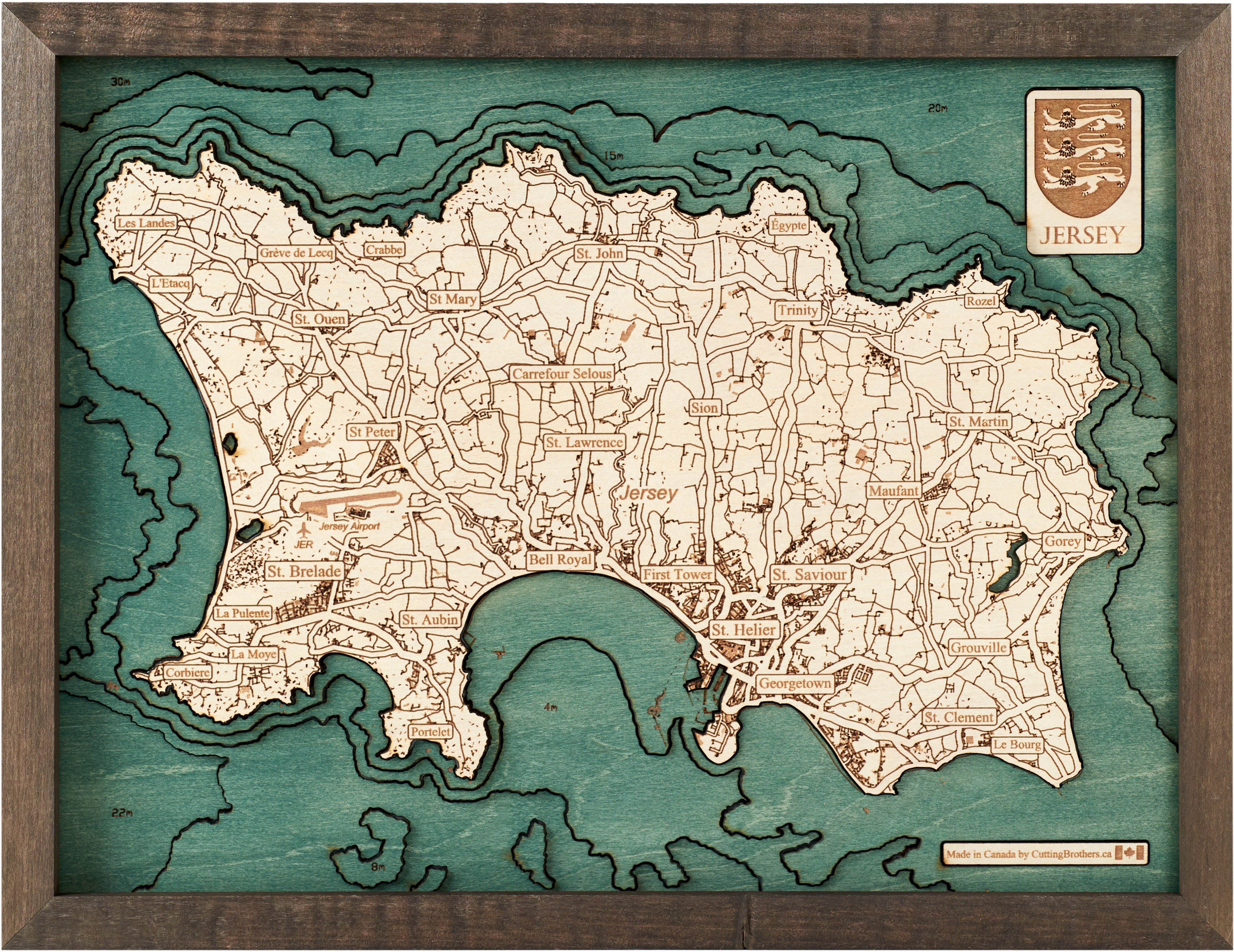 JERSEY 3D WOODEN WALL MAP - Version S