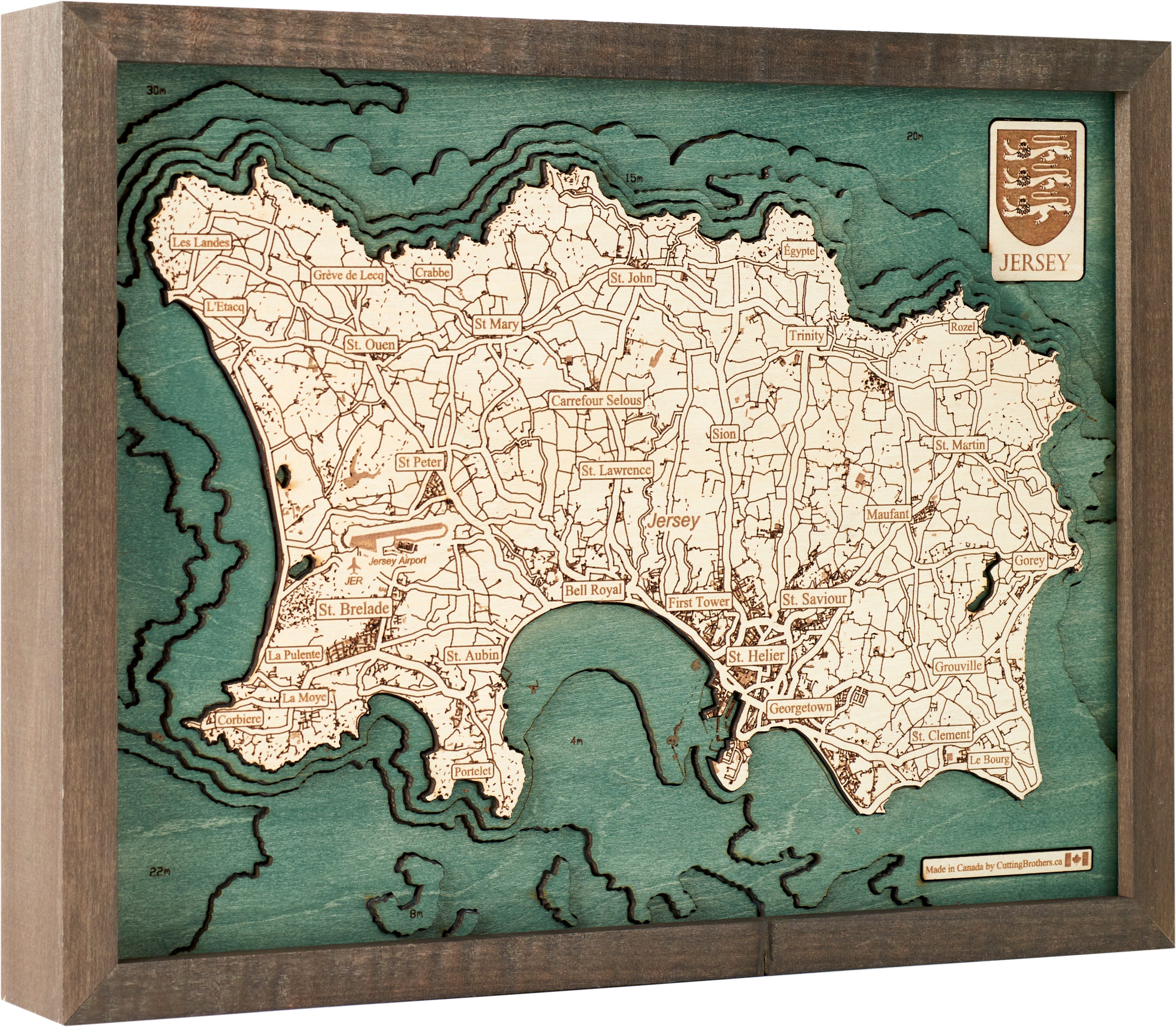 JERSEY 3D WOODEN WALL MAP - Version S