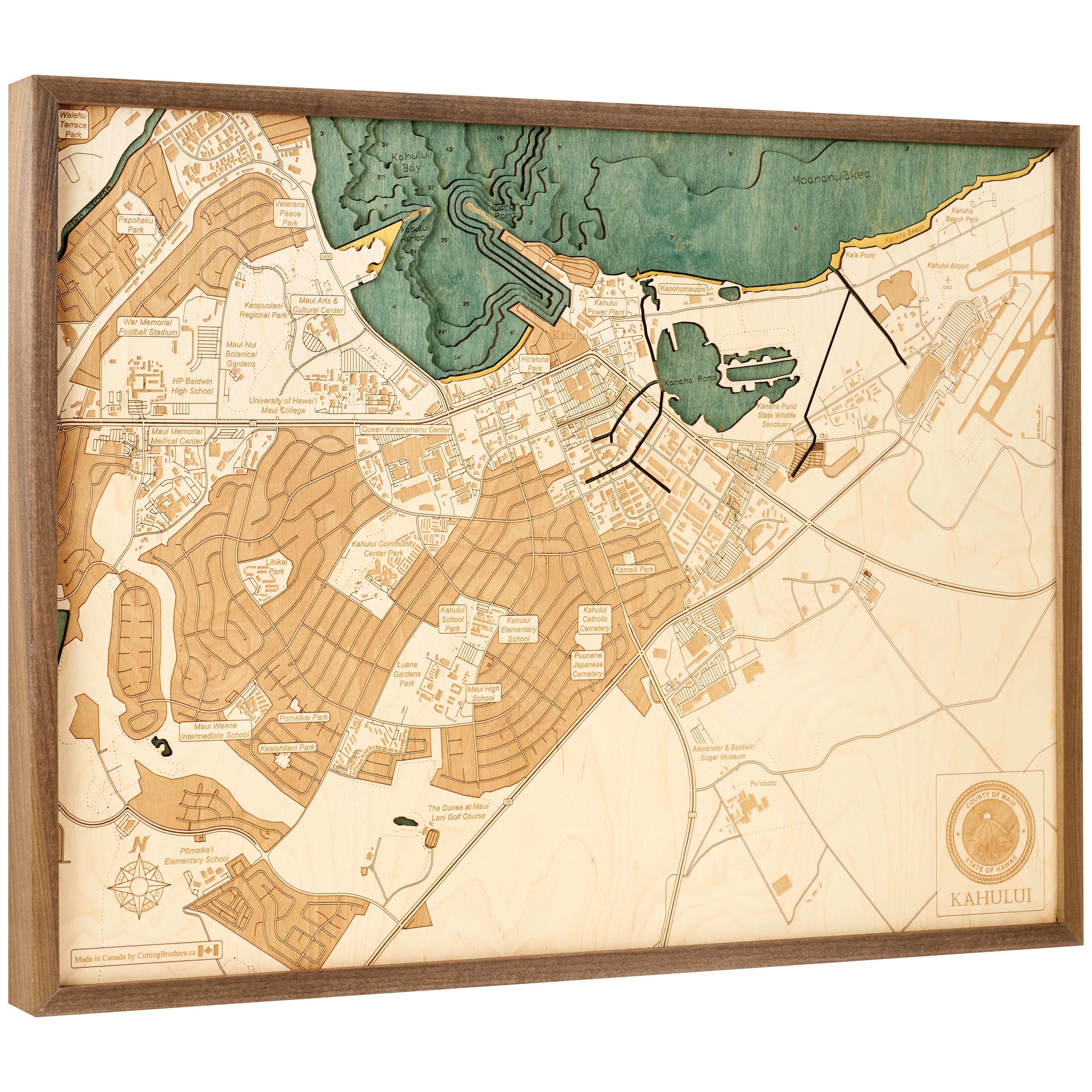 KAHULUI 3D WOODEN WALL MAP - Version L