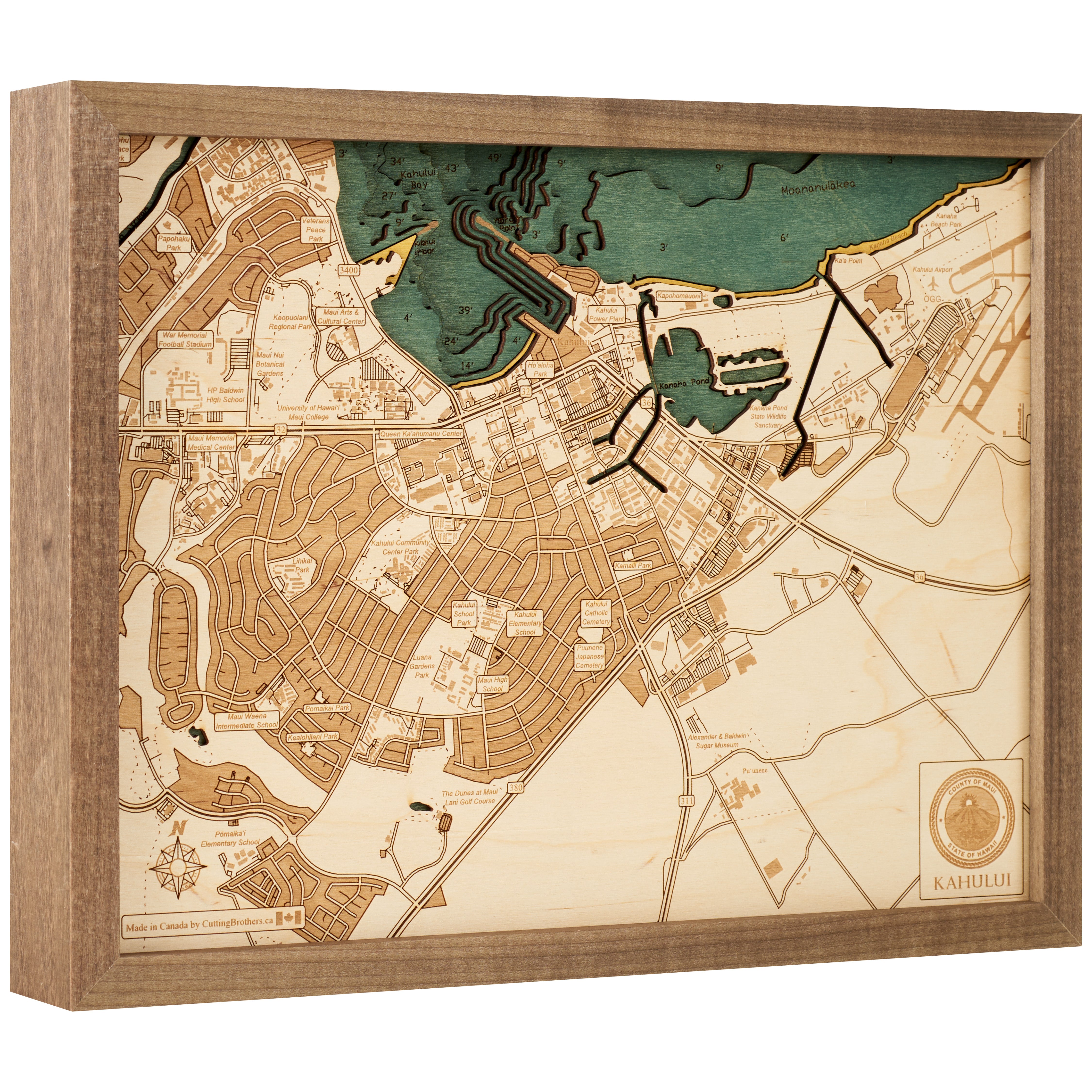 KAHULUI 3D WOODEN WALL MAP - Version S