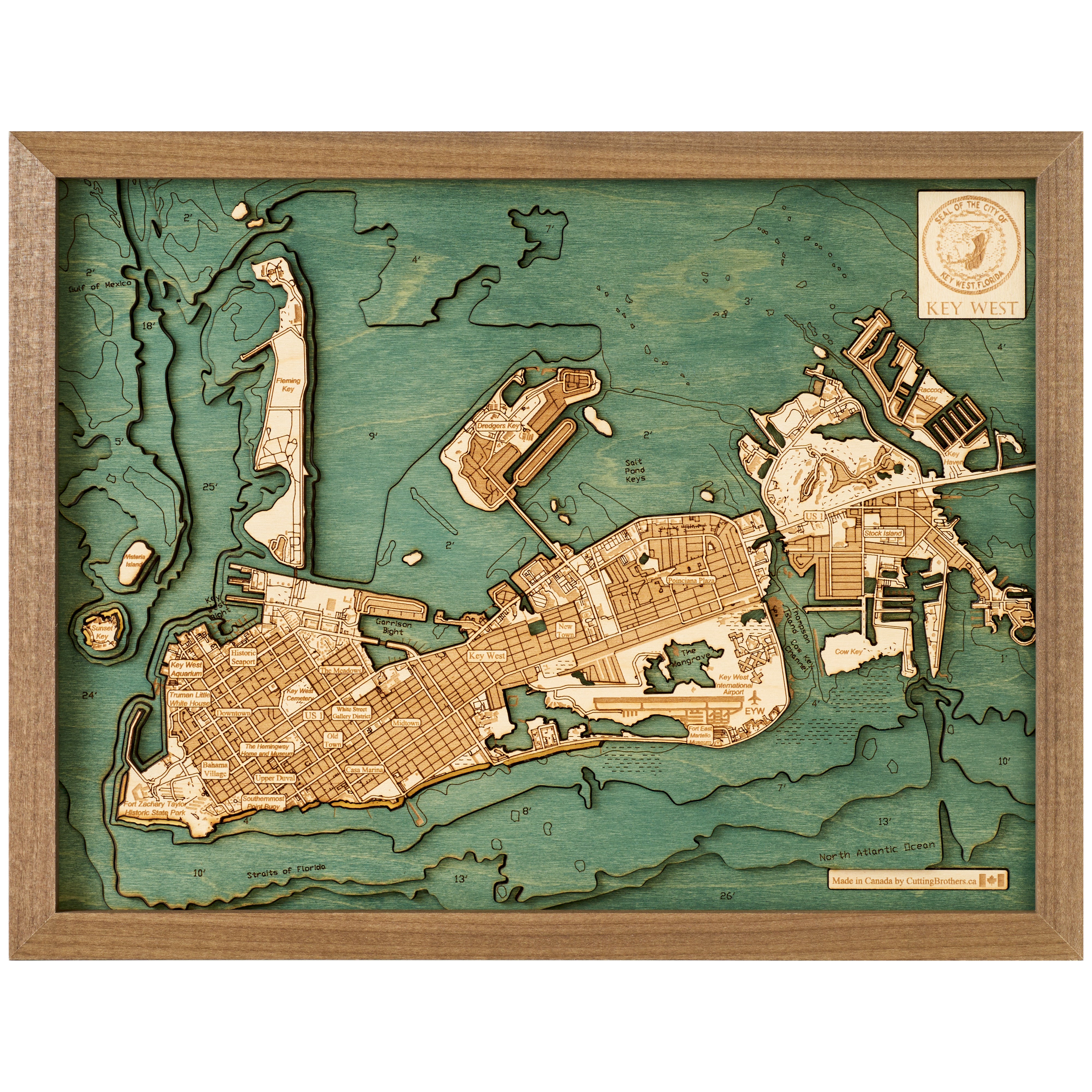 KEY WEST 3D WOODEN WALL MAP - Version S