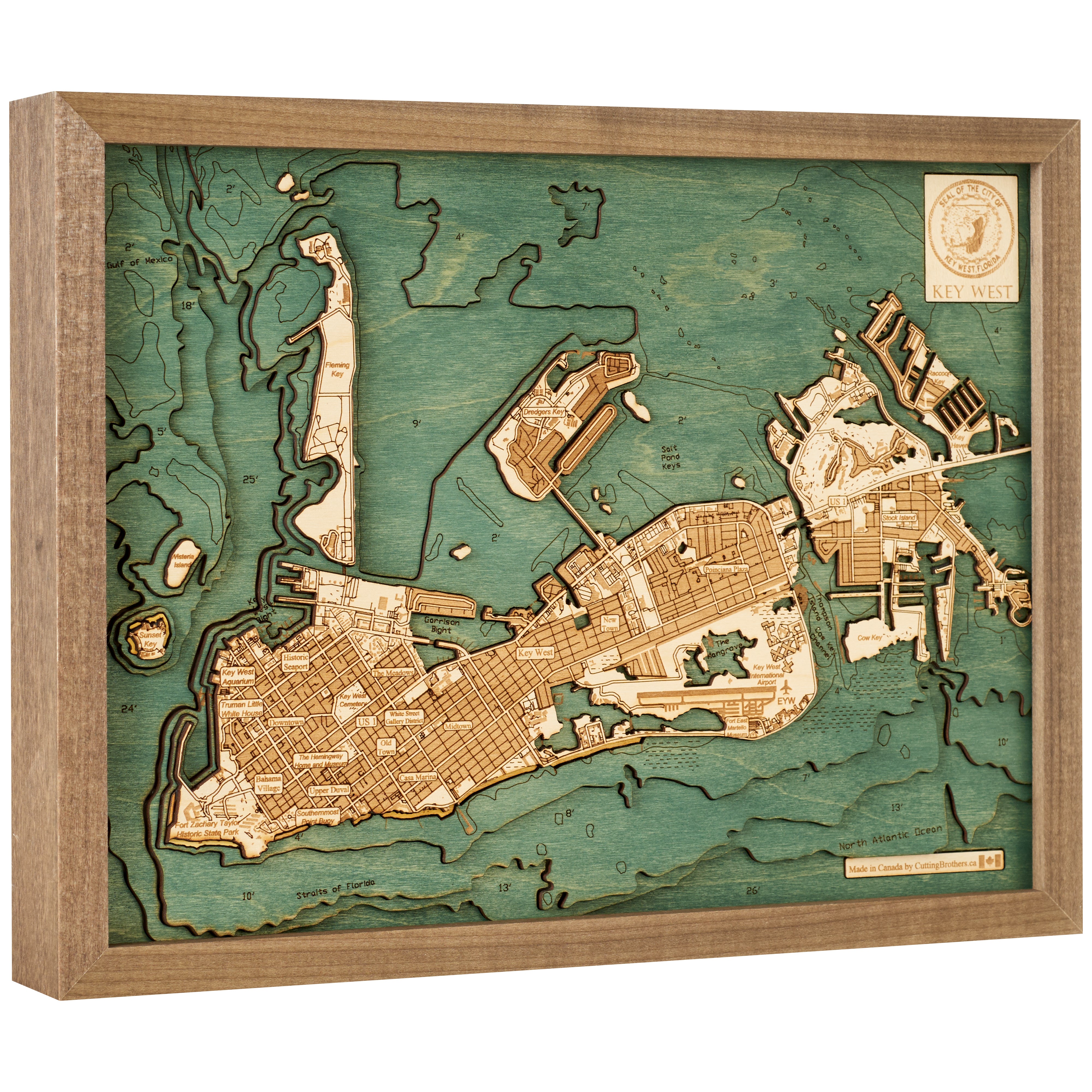 KEY WEST 3D WOODEN WALL MAP - Version S