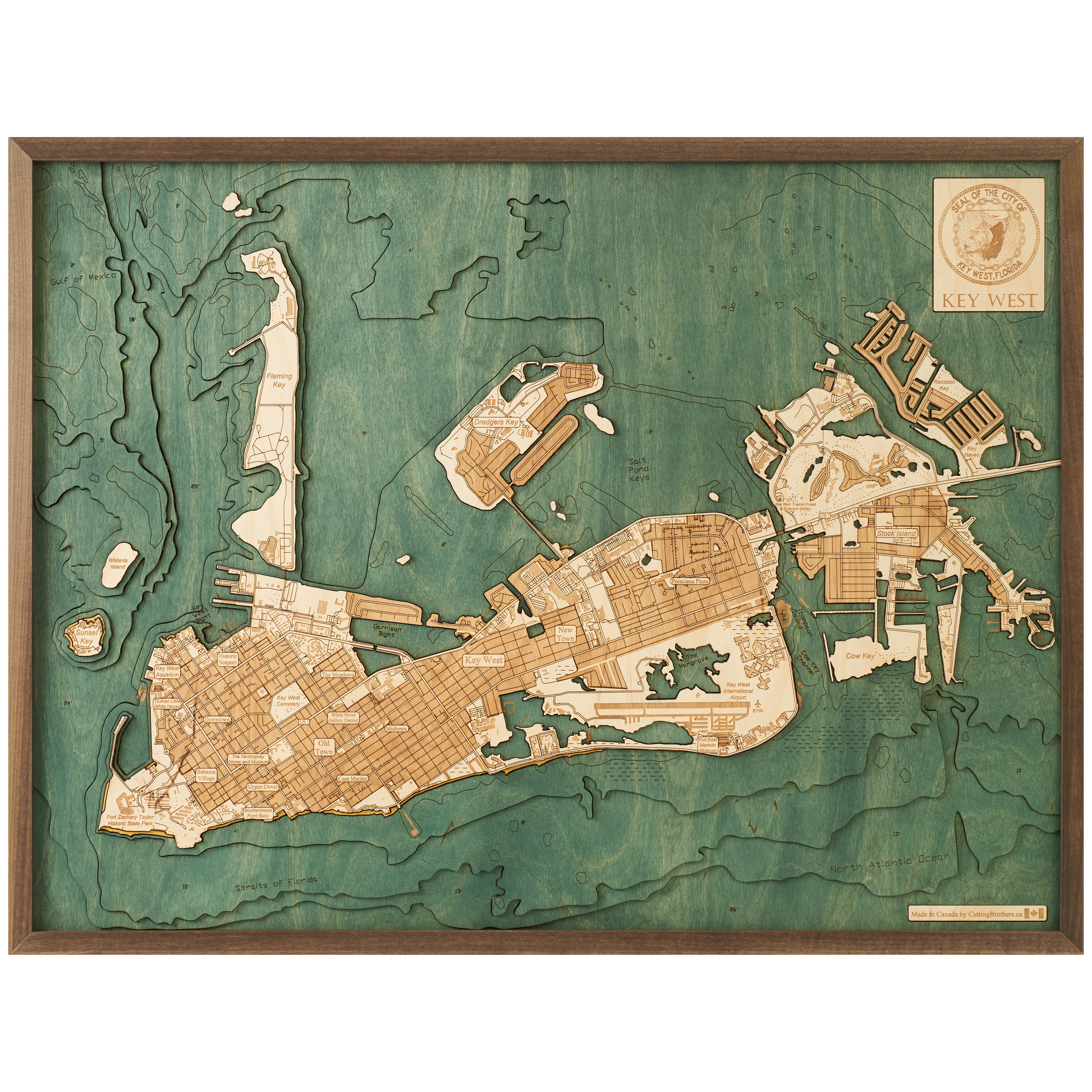 KEY WEST 3D WOODEN WALL MAP - Version L