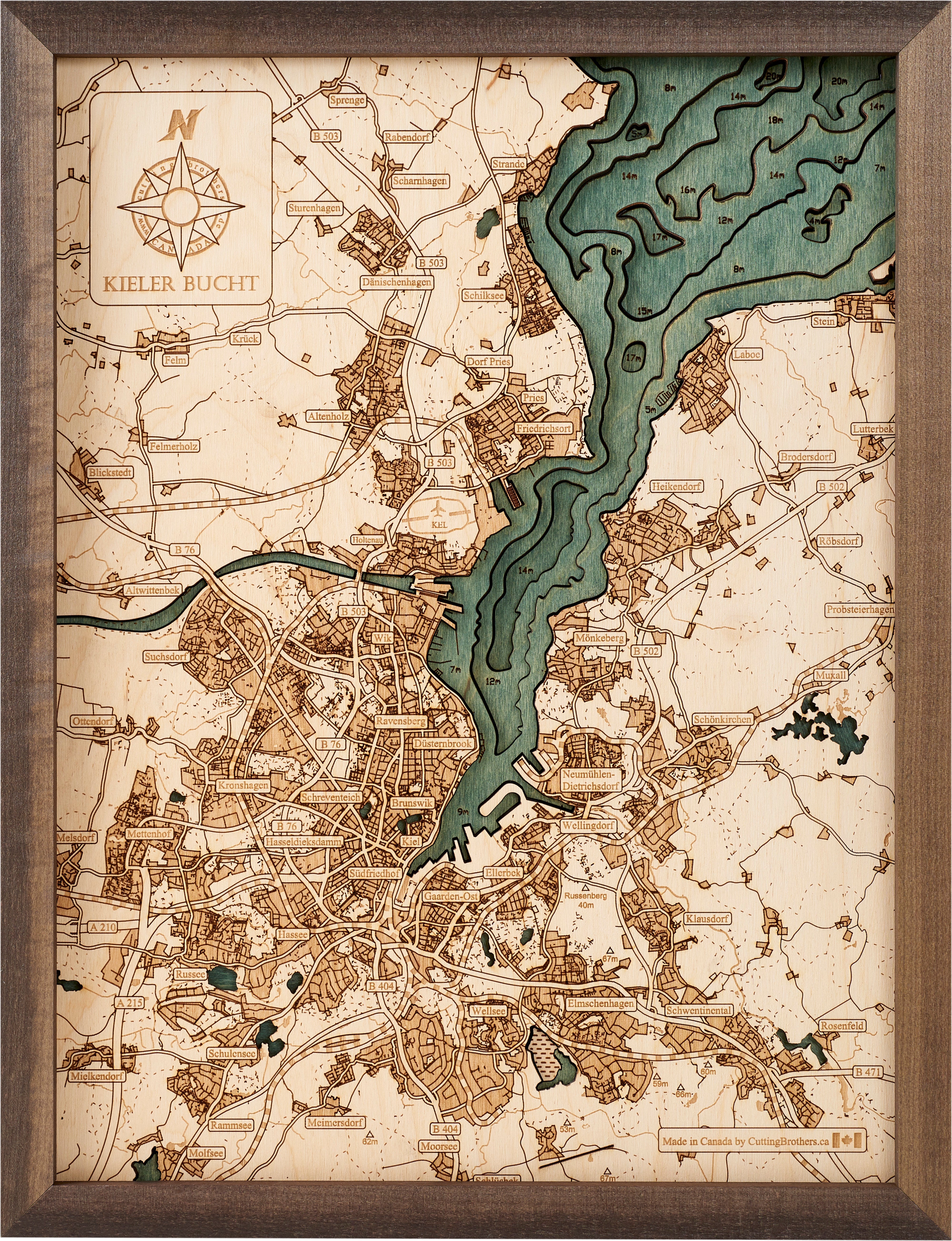 BAY OF KIEL 3D WOODEN WALL MAP - Version S