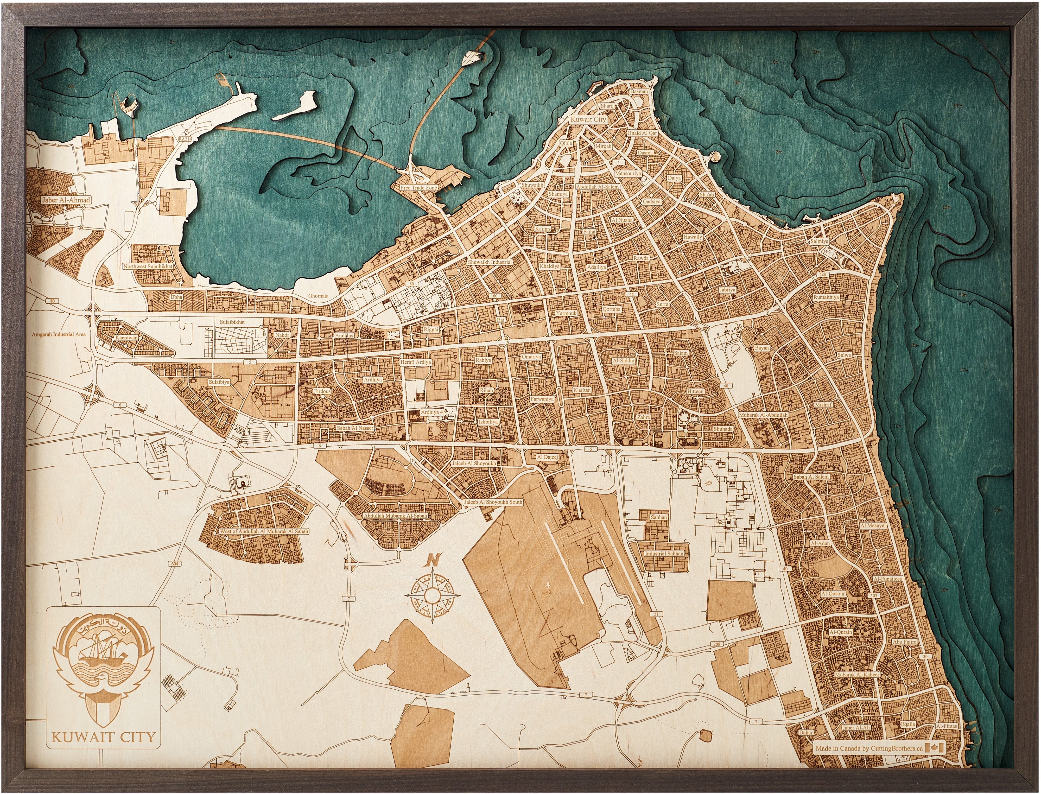 KUWAIT CITY 3D WOODEN WALL MAP - Version L