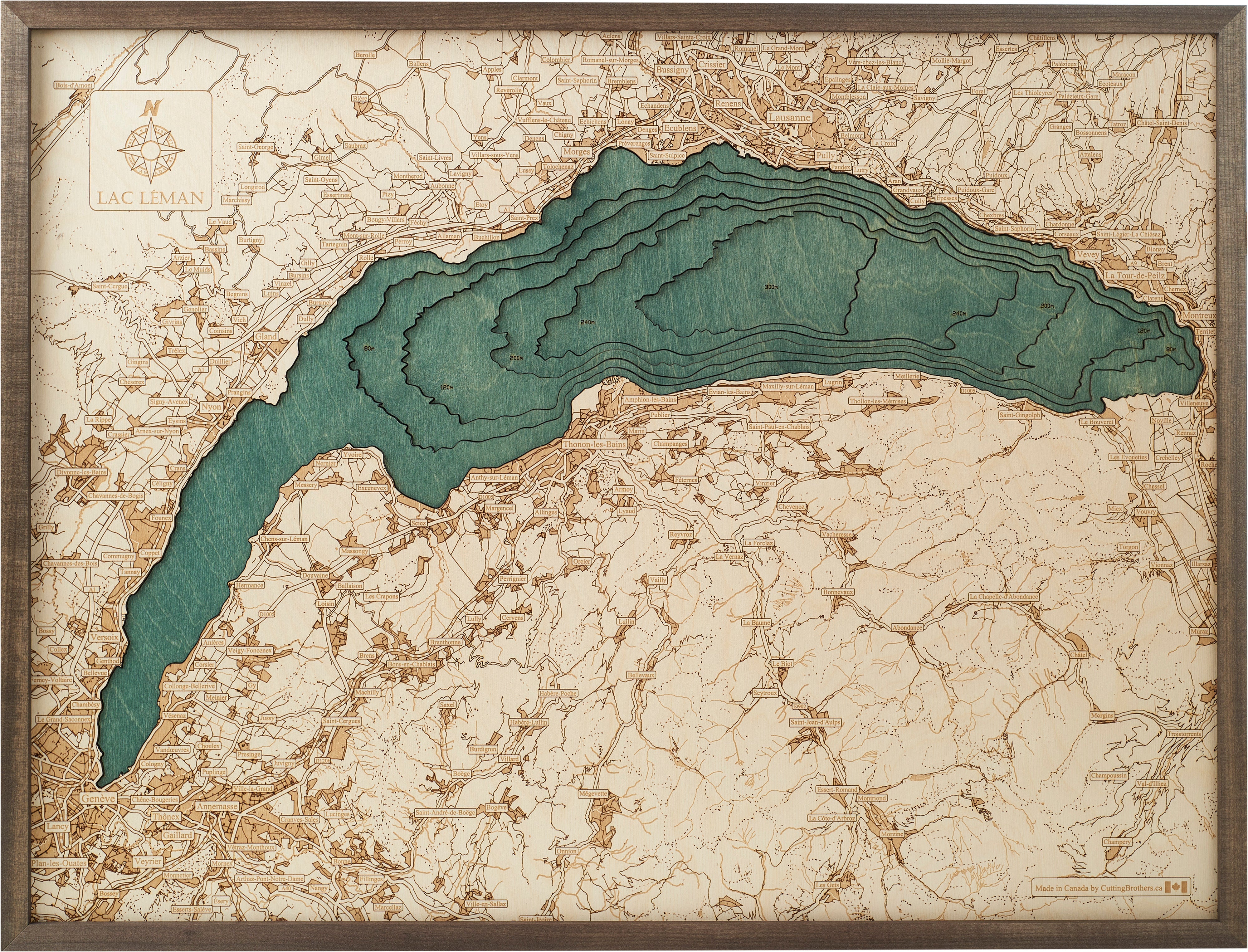 LAC LEMAN 3D WOODEN WALL MAP - Version L