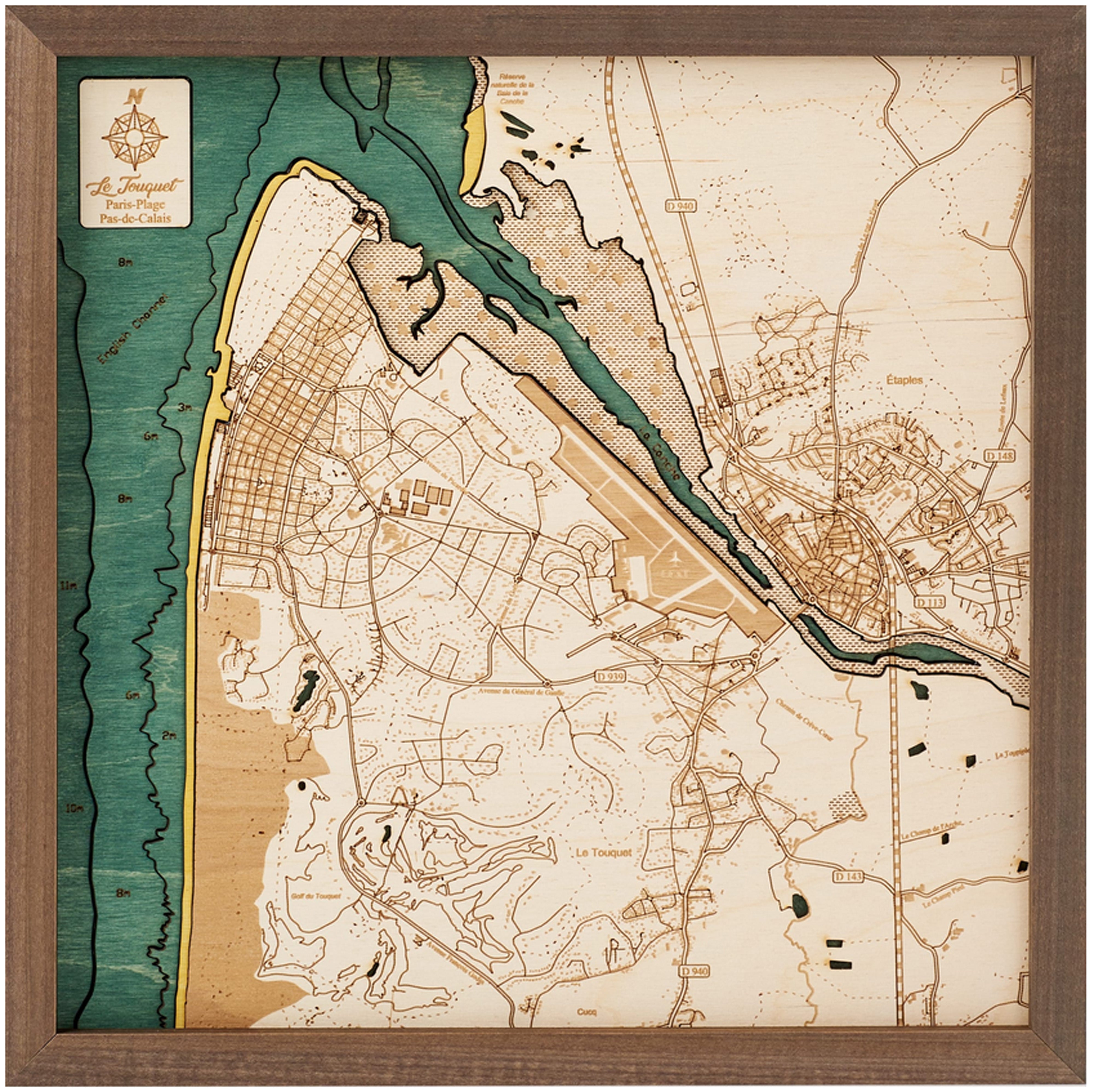 LE TOUQUET 3D WOODEN WALL MAP - Version S