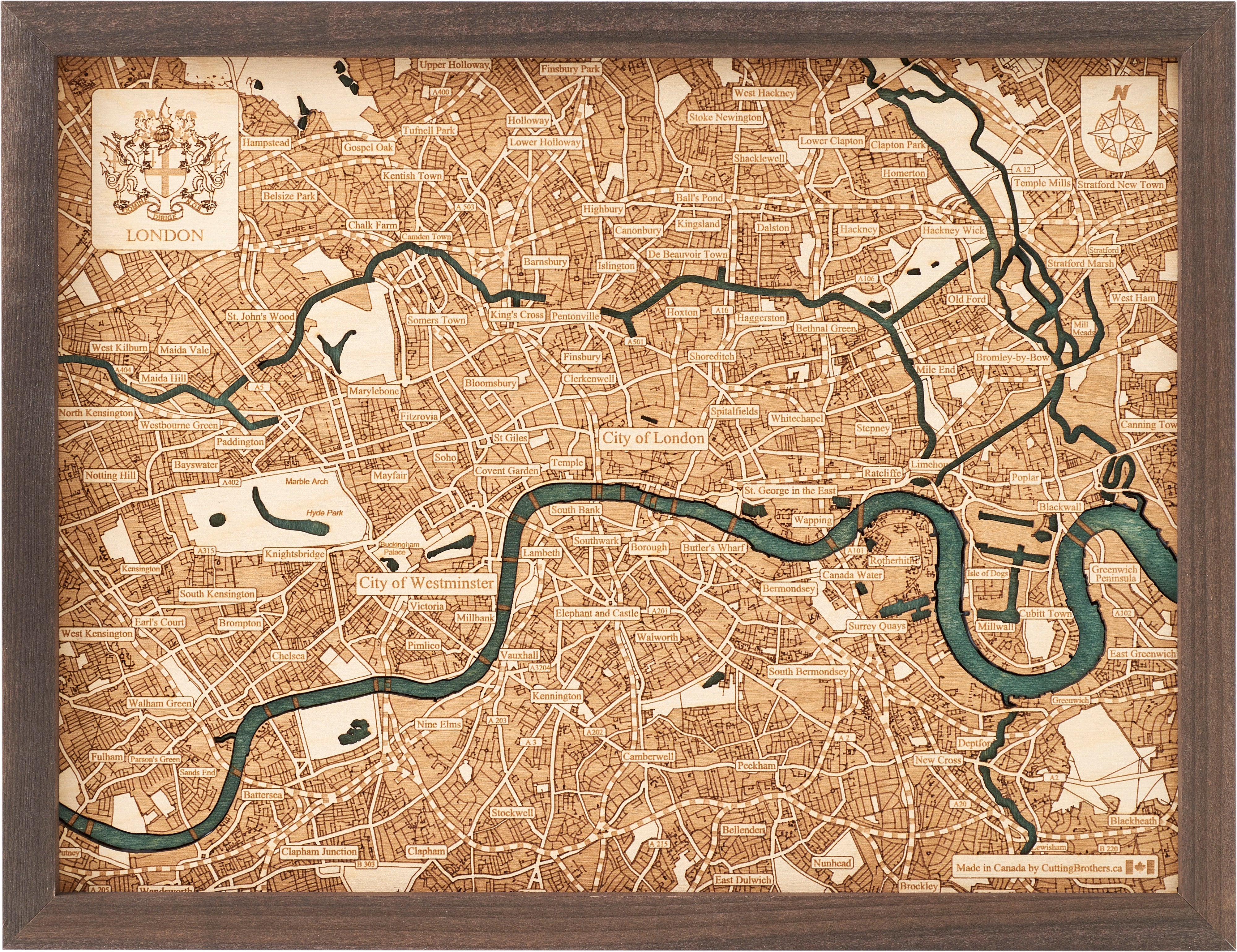 LONDON 3D WOODEN WALL MAP - Version S