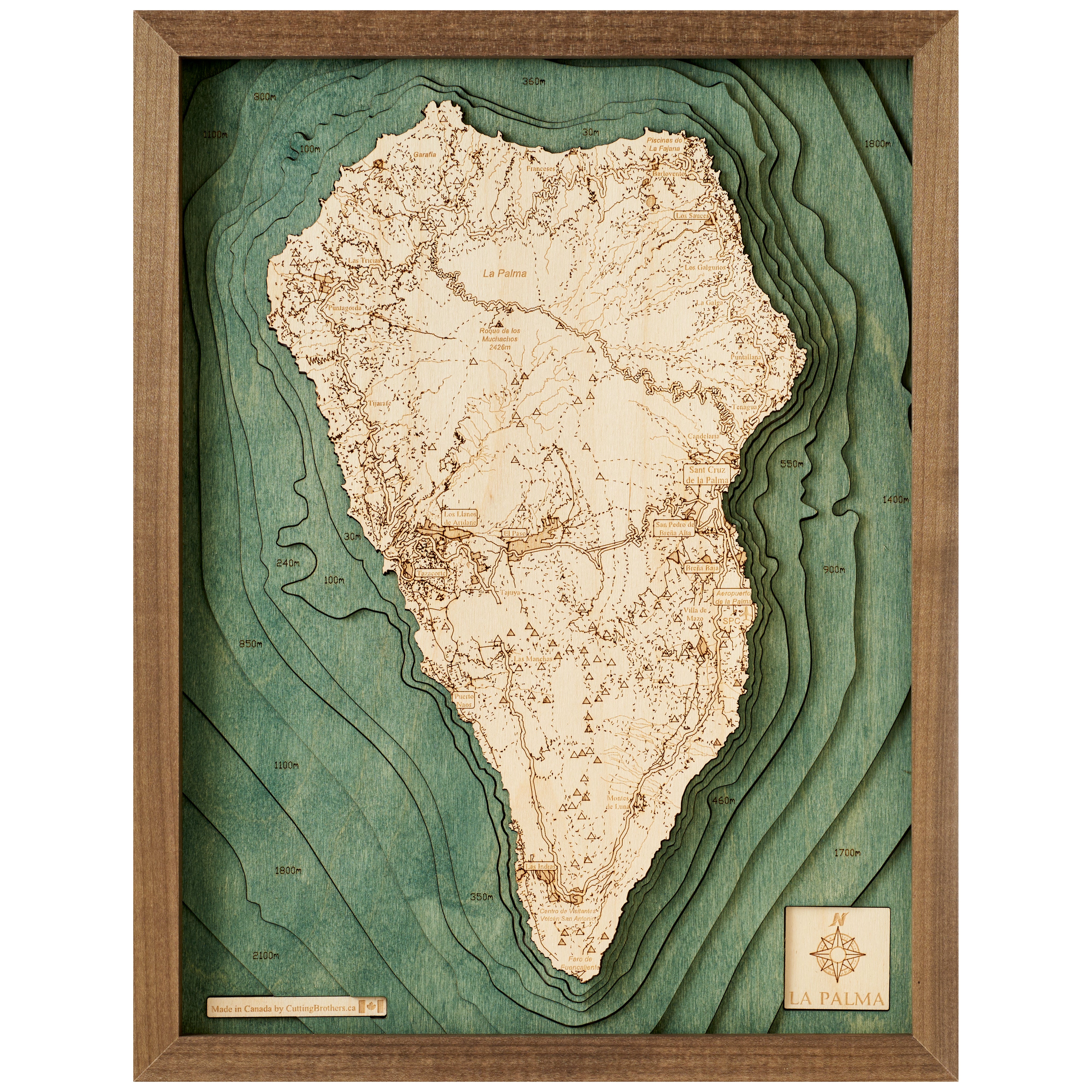 LA PALMA 3D WOODEN WALL MAP - Version S