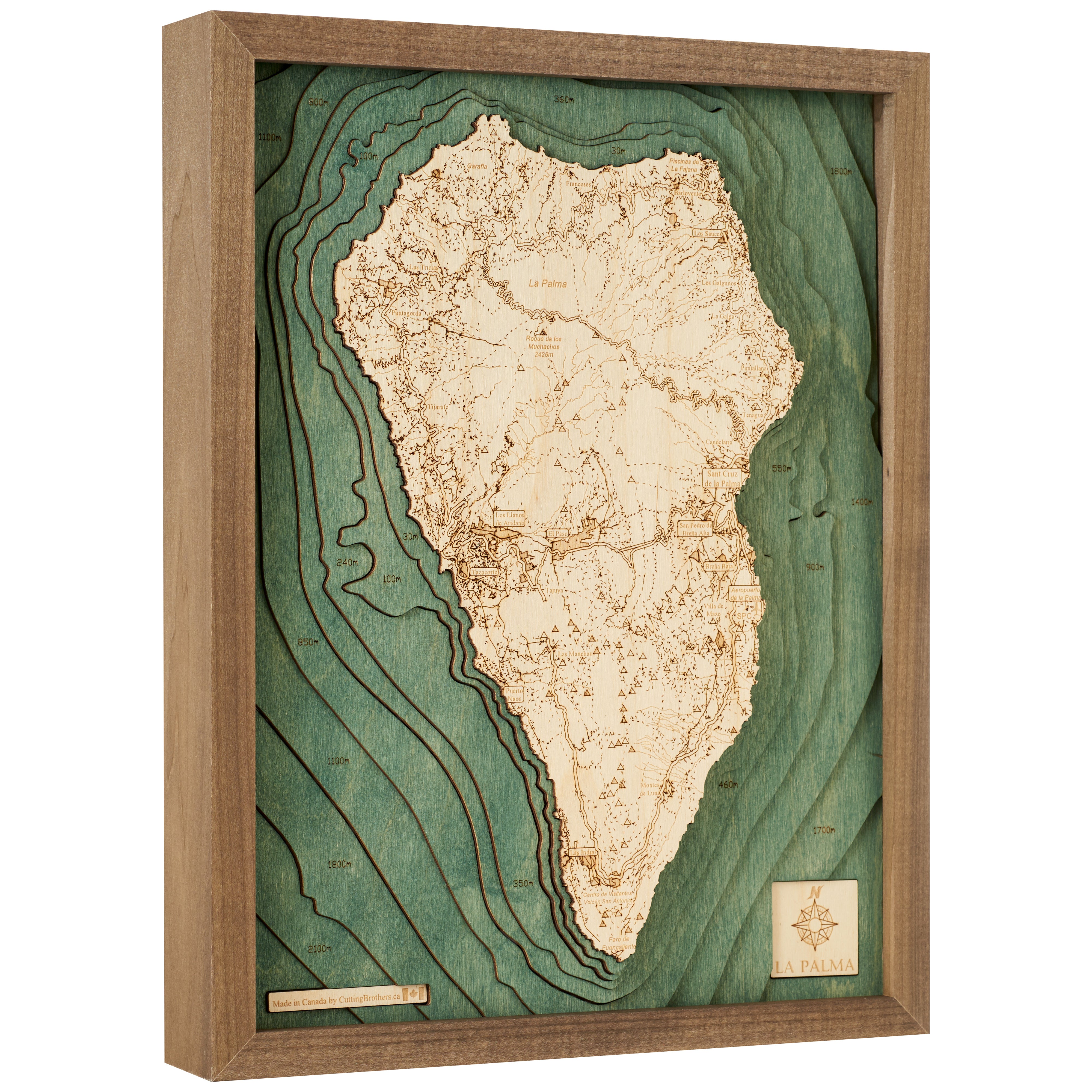 LA PALMA 3D WOODEN WALL MAP - Version S