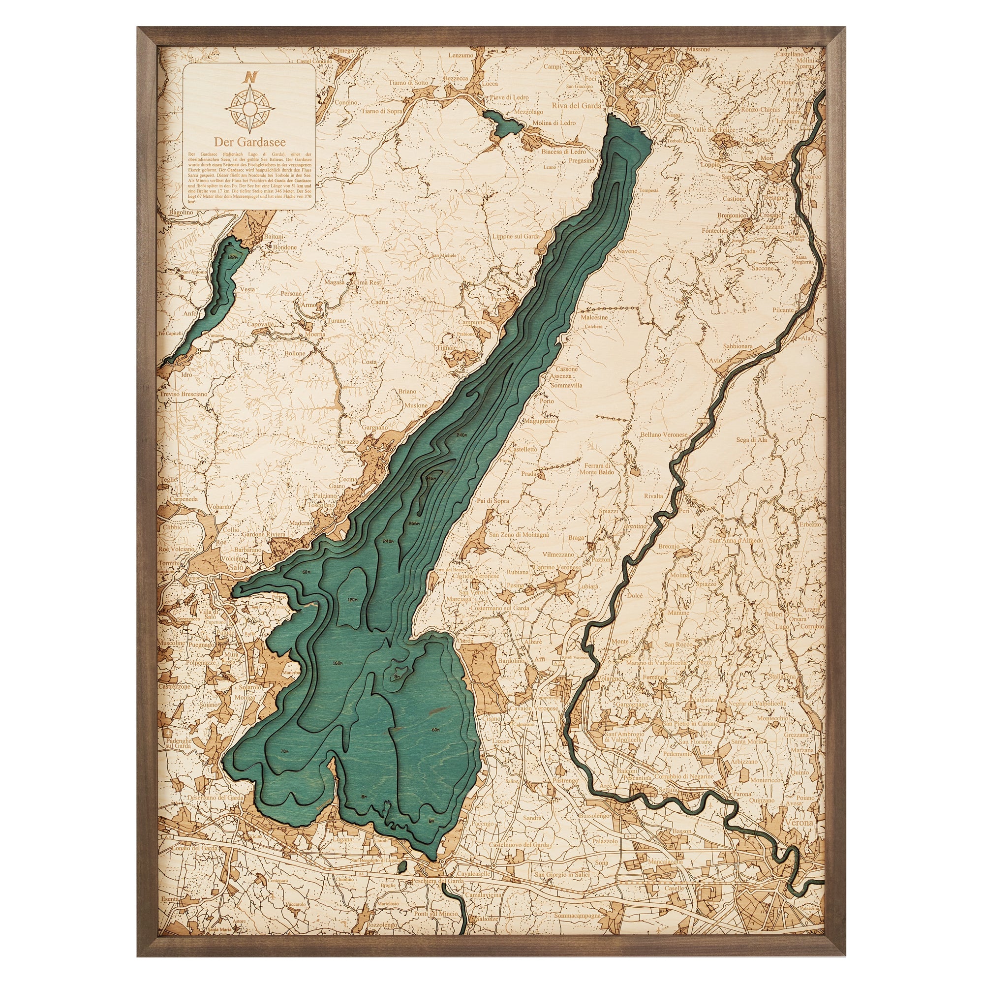 GARDA LAKE 3D WOODEN WALL MAP - Version L