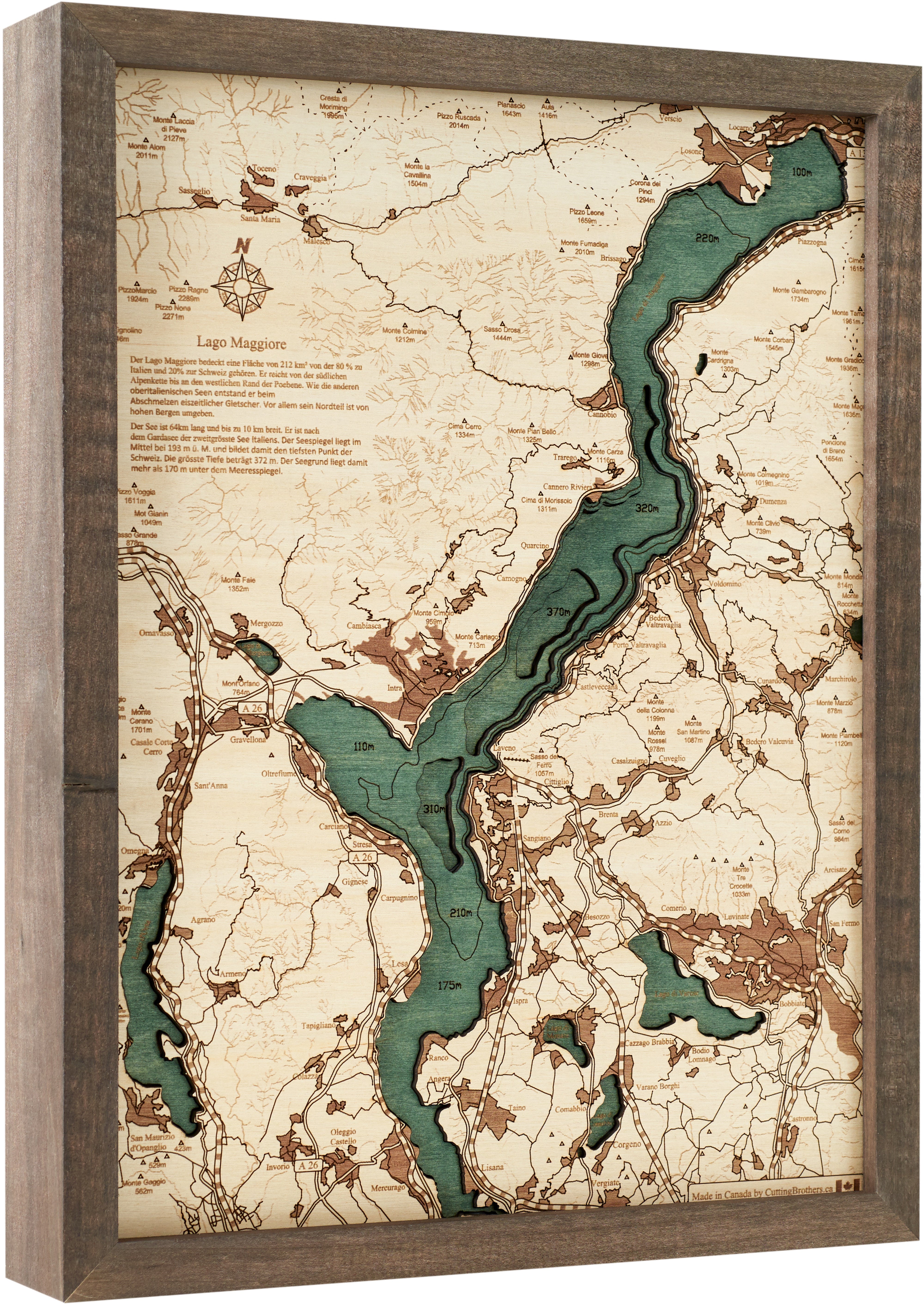 LAGO MAGGIORE 3D WOODEN WALL MAP - Version S