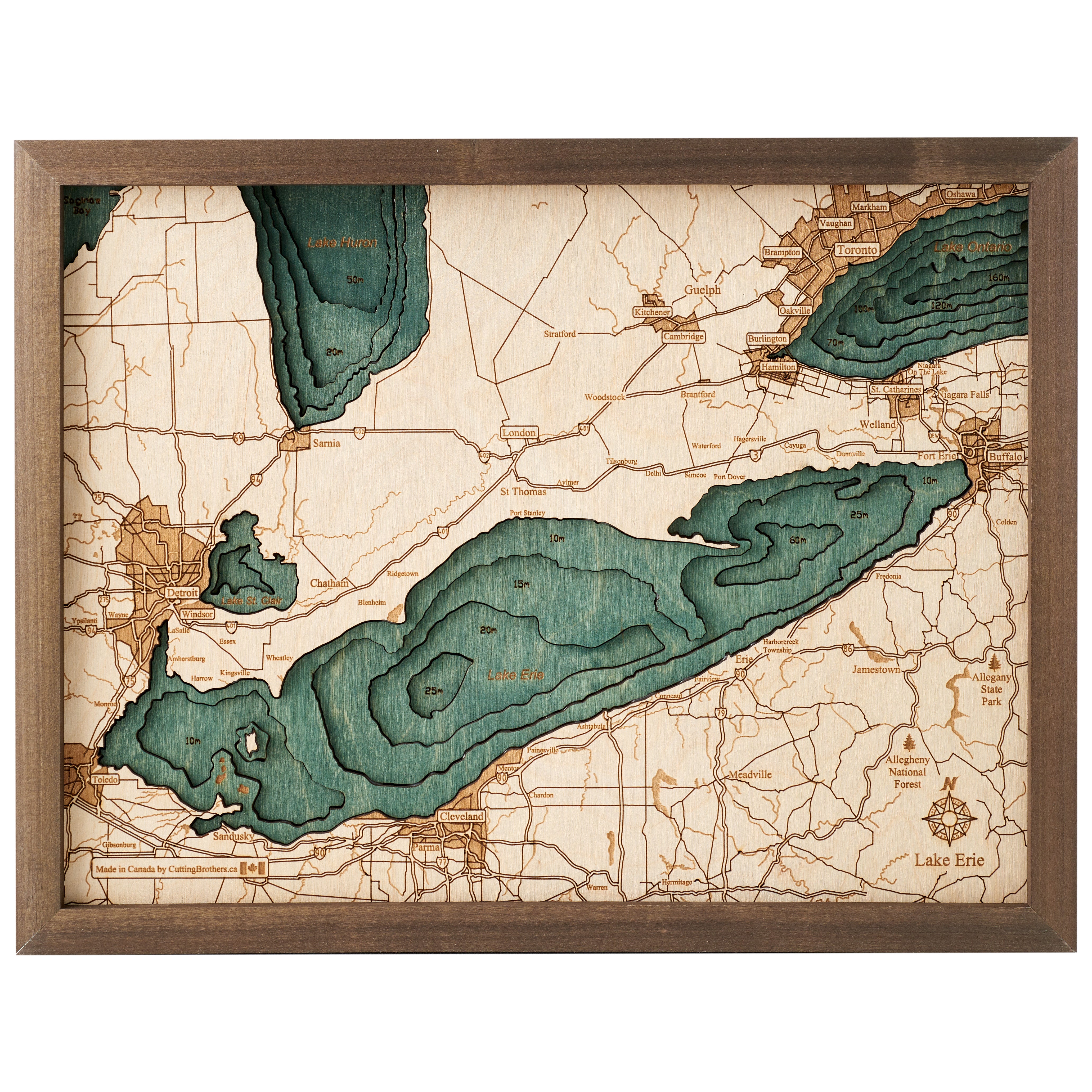 LAKE ERIE 3D WOODEN WALL MAP - Version S