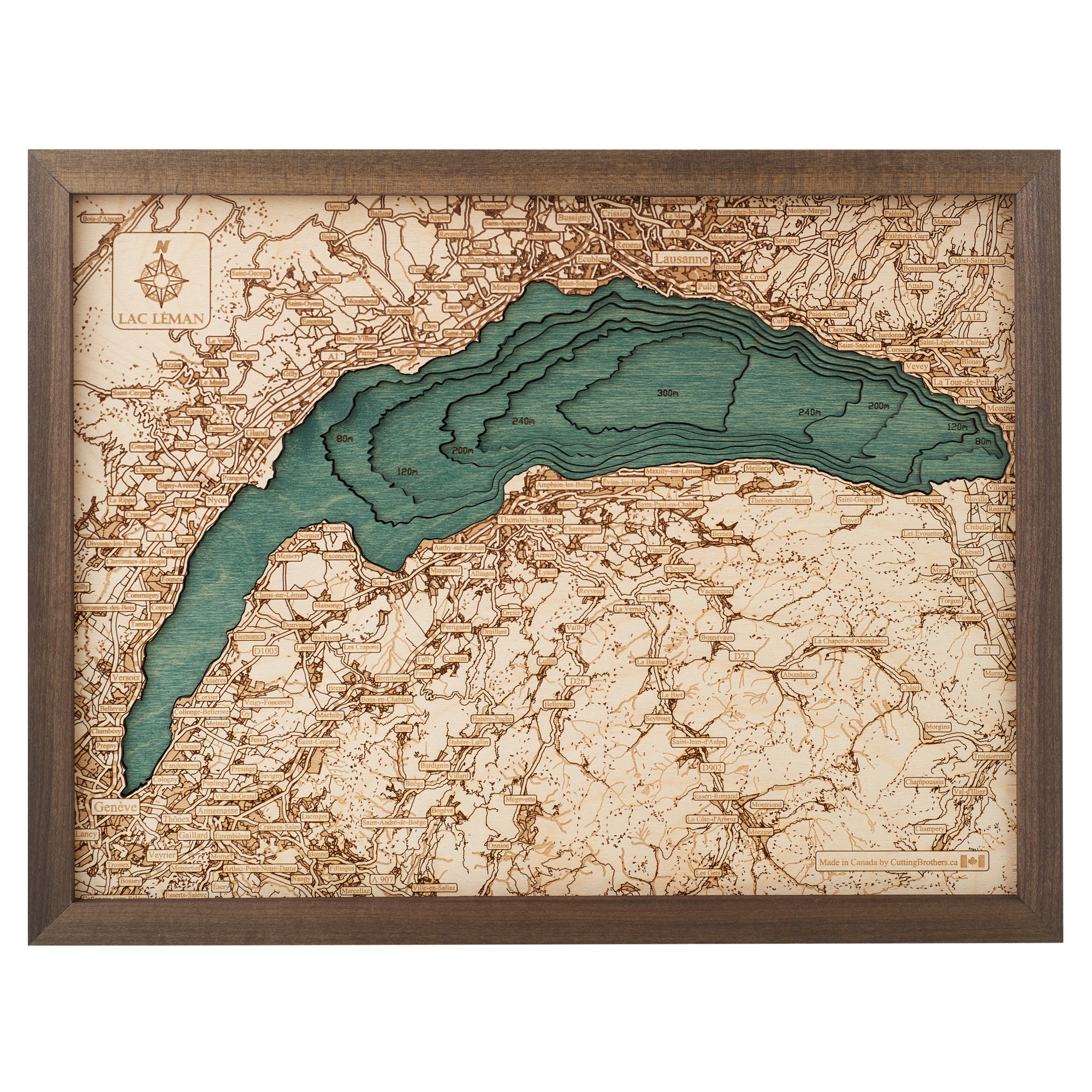 LAC LEMAN 3D WOODEN WALL MAP - Version S