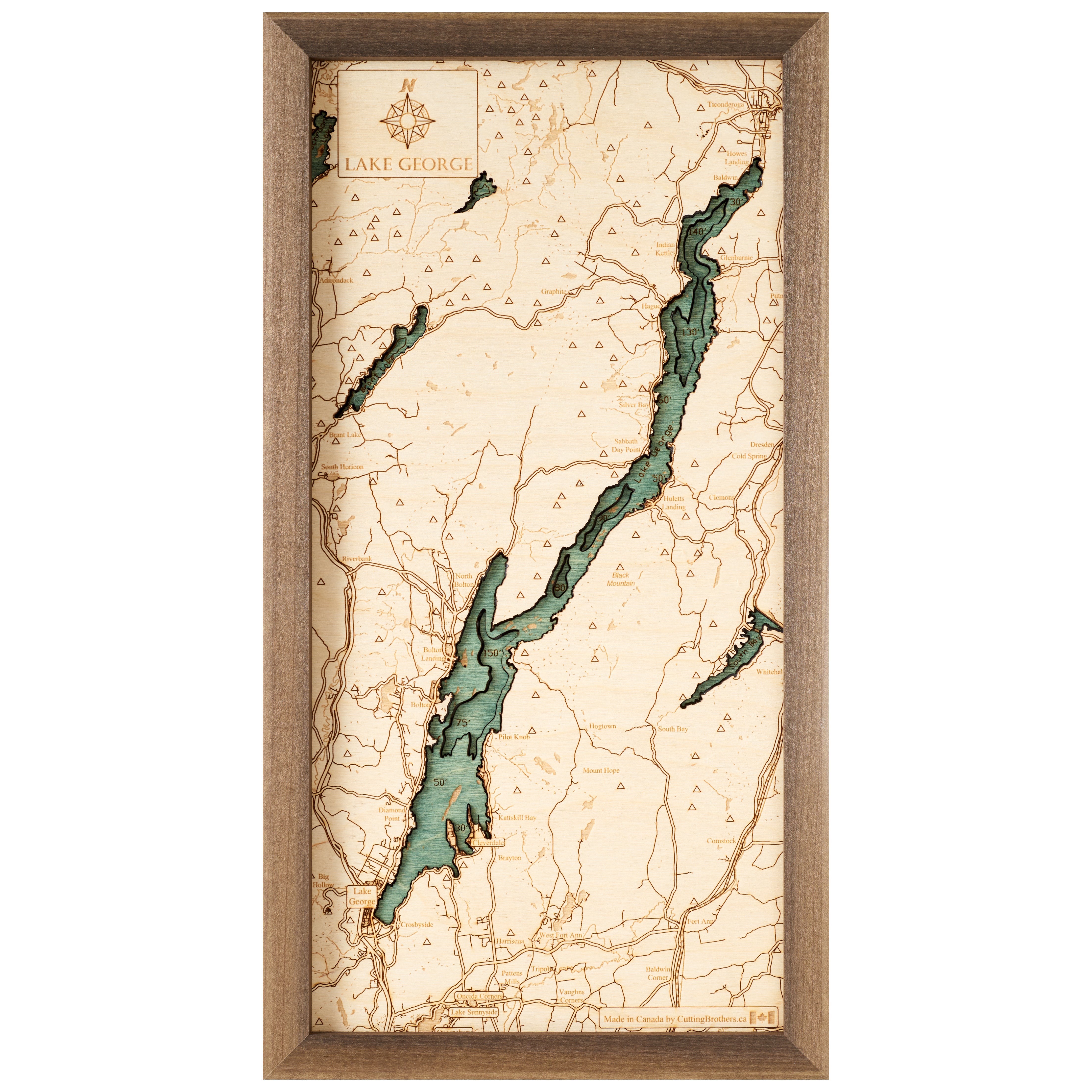 LAKE GEORGE 3D WOODEN WALL MAP - Version S