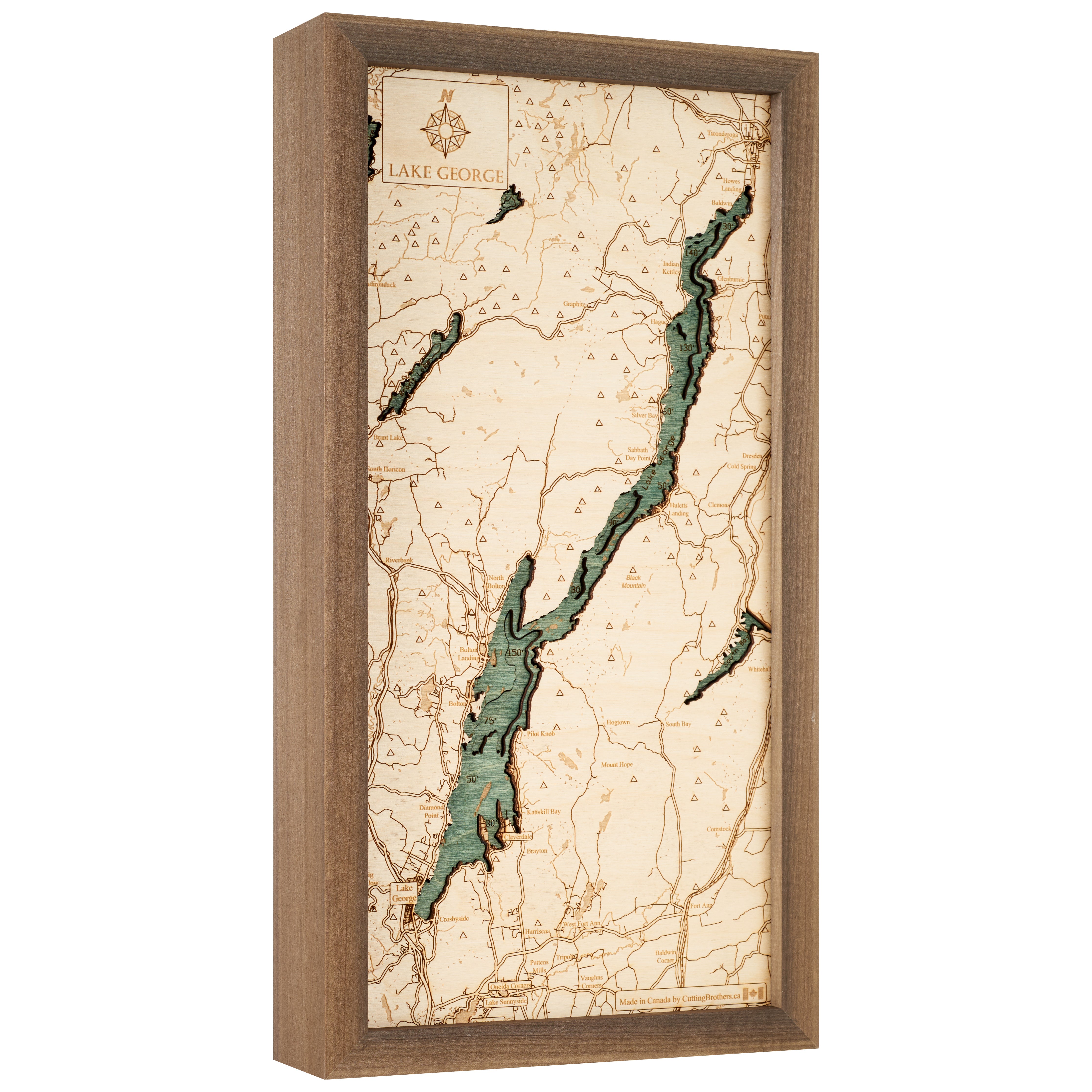 LAKE GEORGE 3D WOODEN WALL MAP - Version S