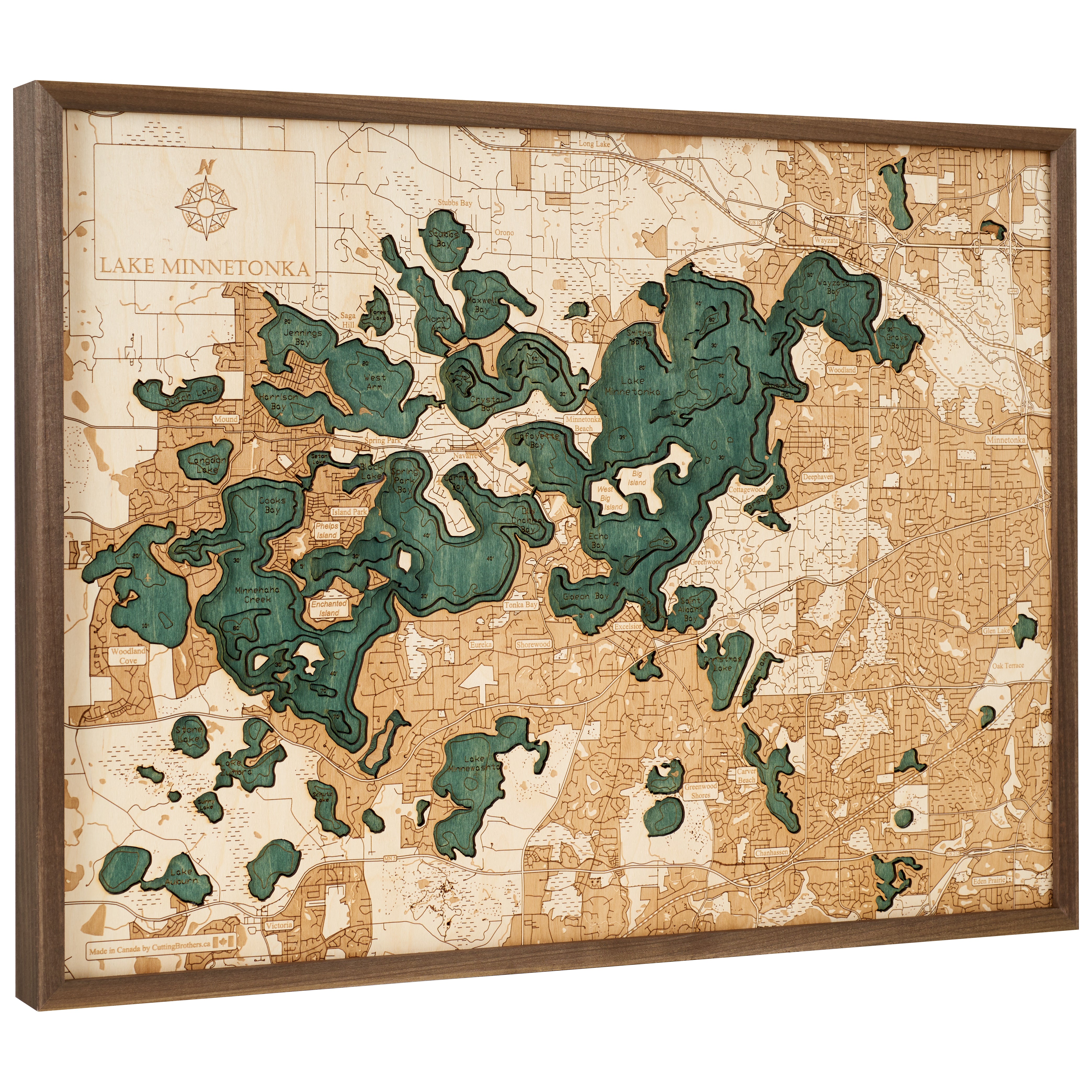 LAKE MINNETONKA 3D WOODEN WALL MAP - Version L