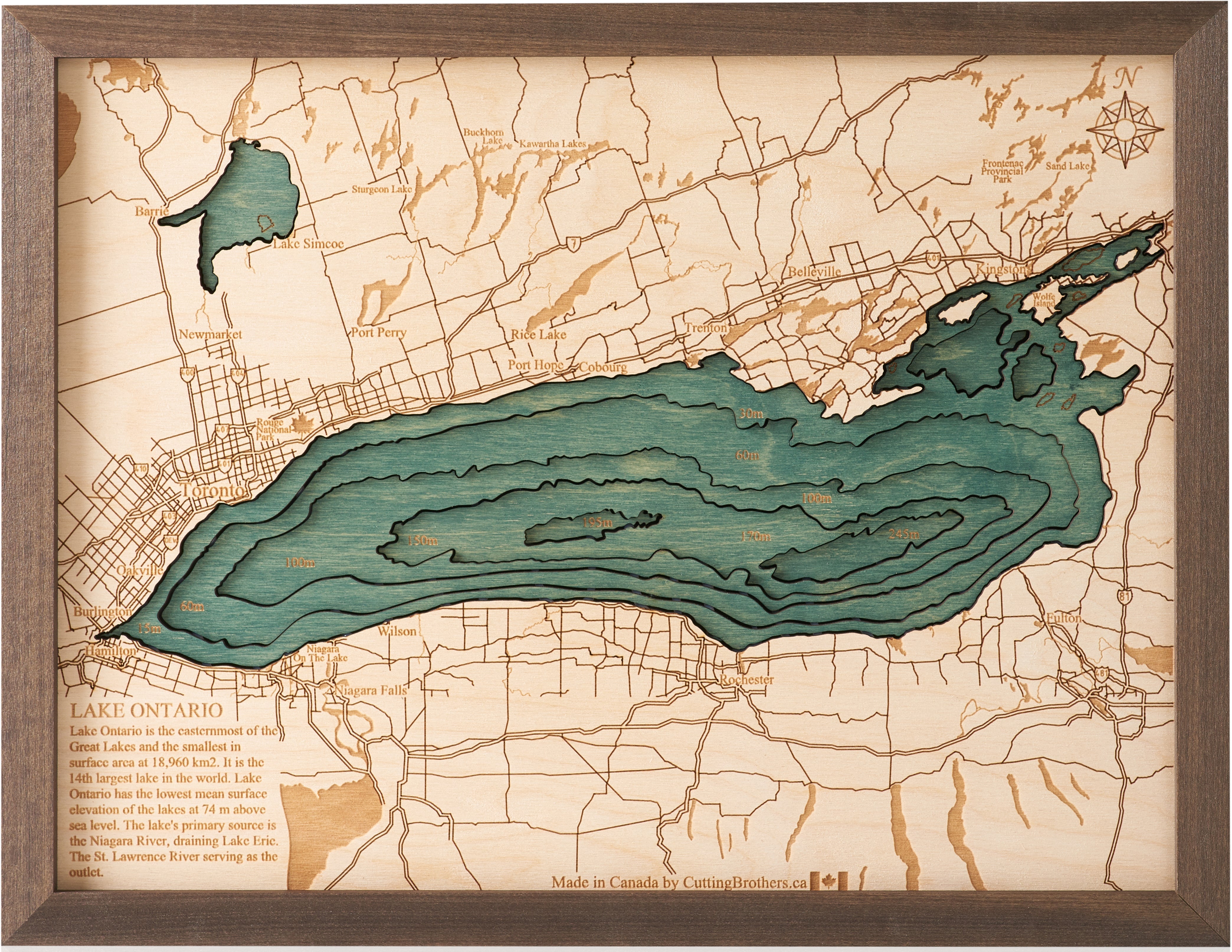 LAKE ONTARIO 3D WOODEN WALL MAP - Version S