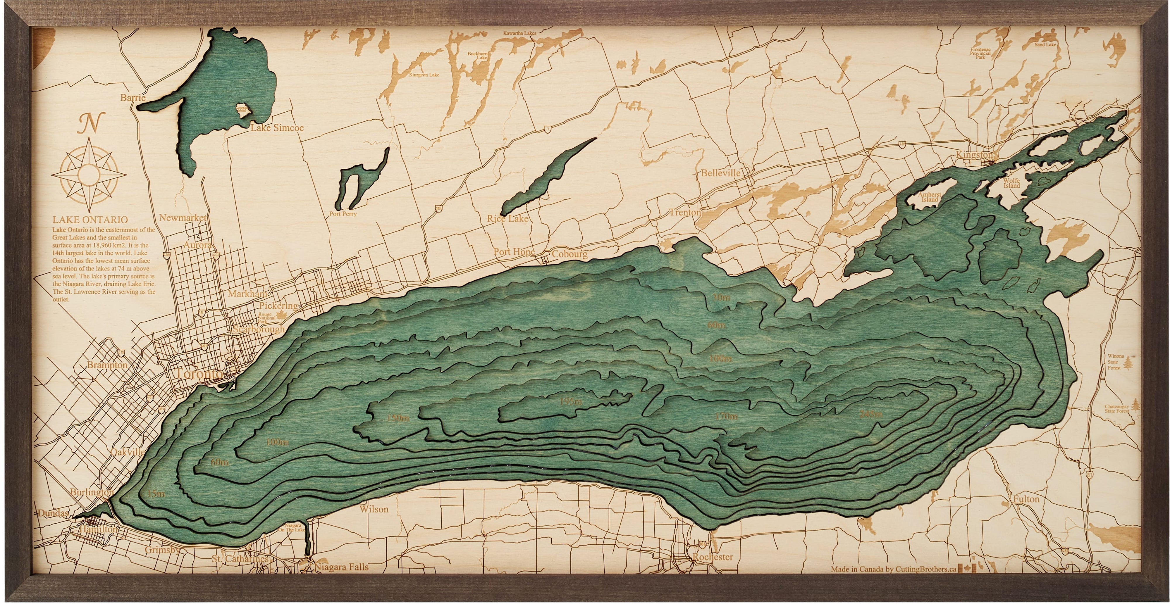 LAKE ONTARIO 3D WOODEN WALL MAP - Version M