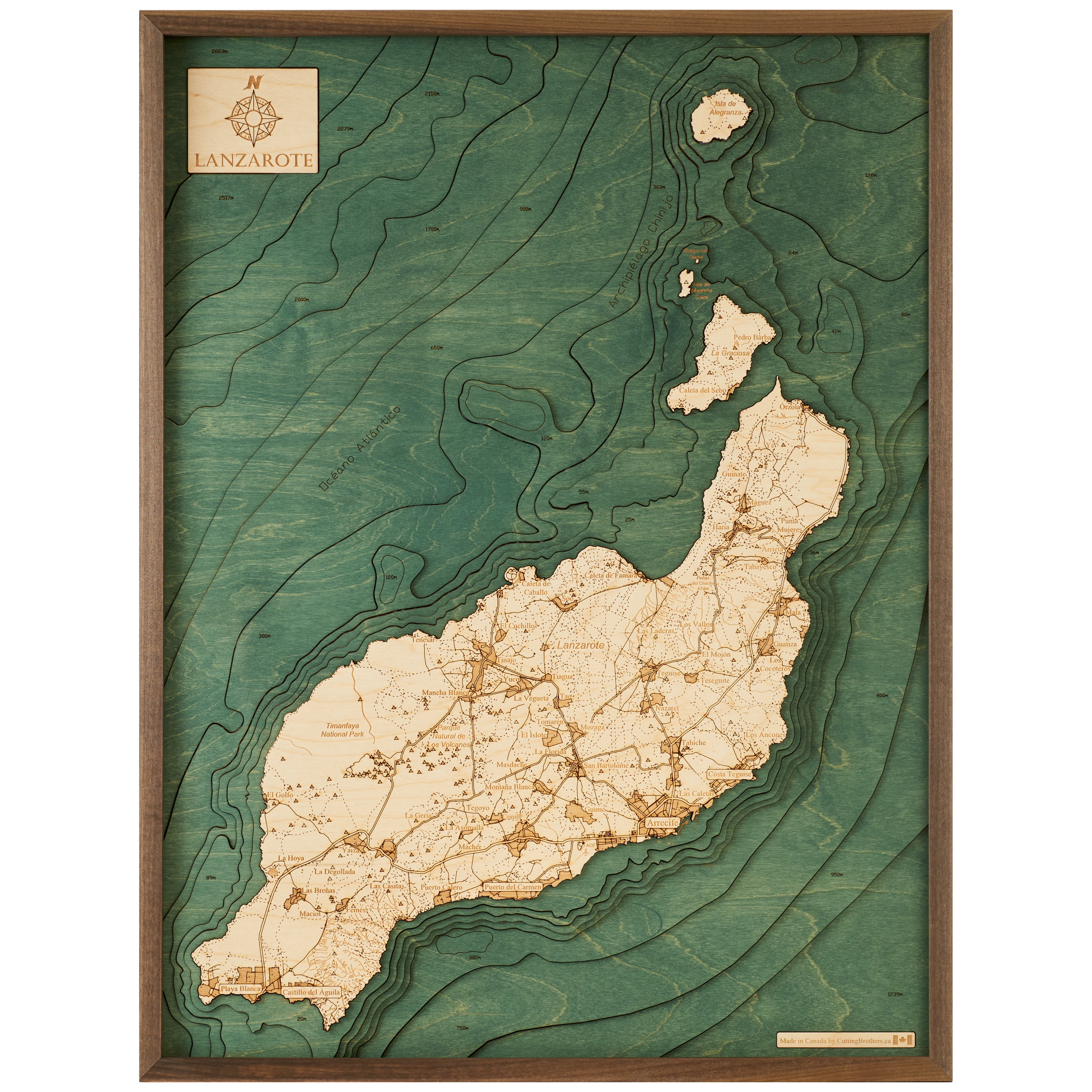 LANZAROTE 3D WOODEN WALL MAP - Version L