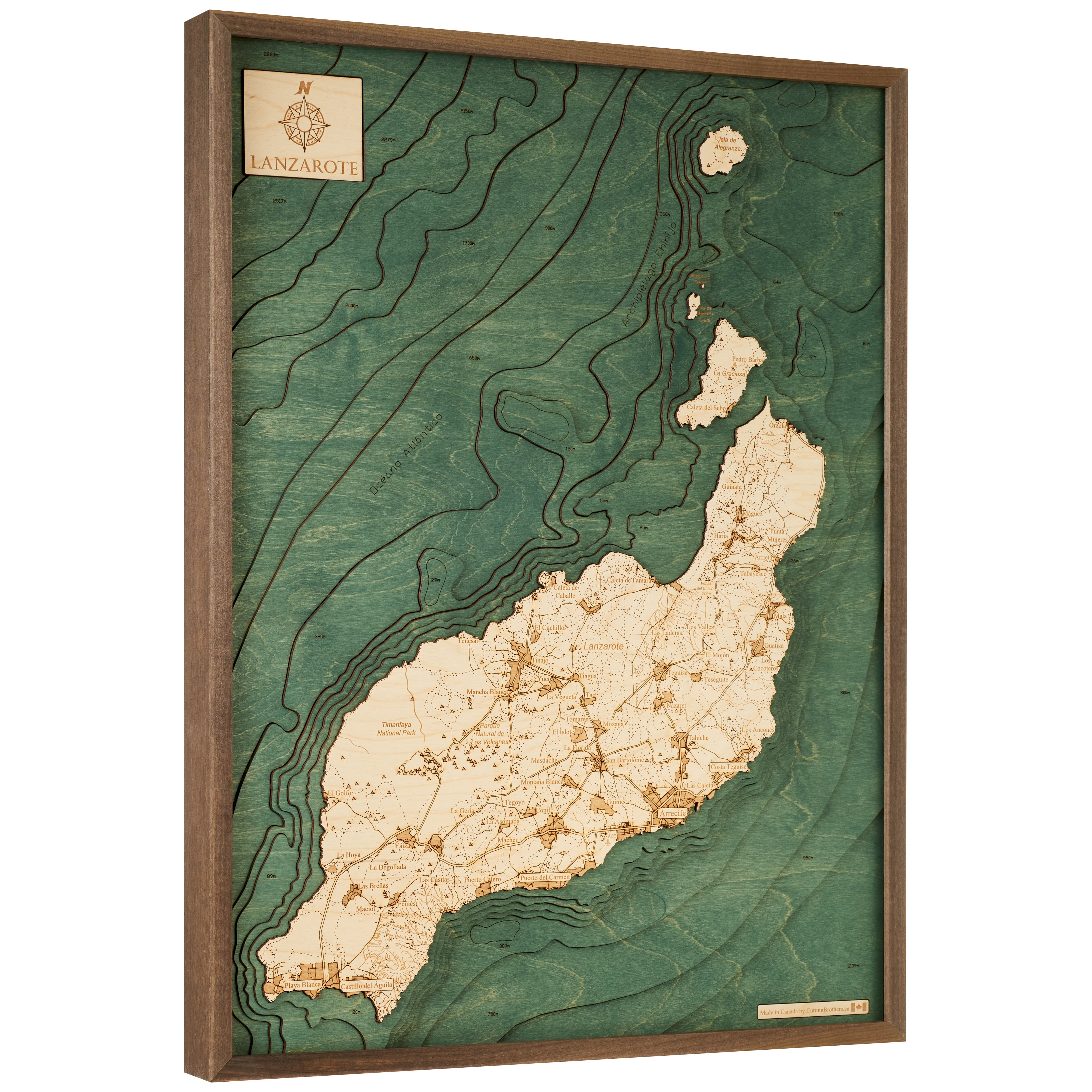 LANZAROTE 3D WOODEN WALL MAP - Version L