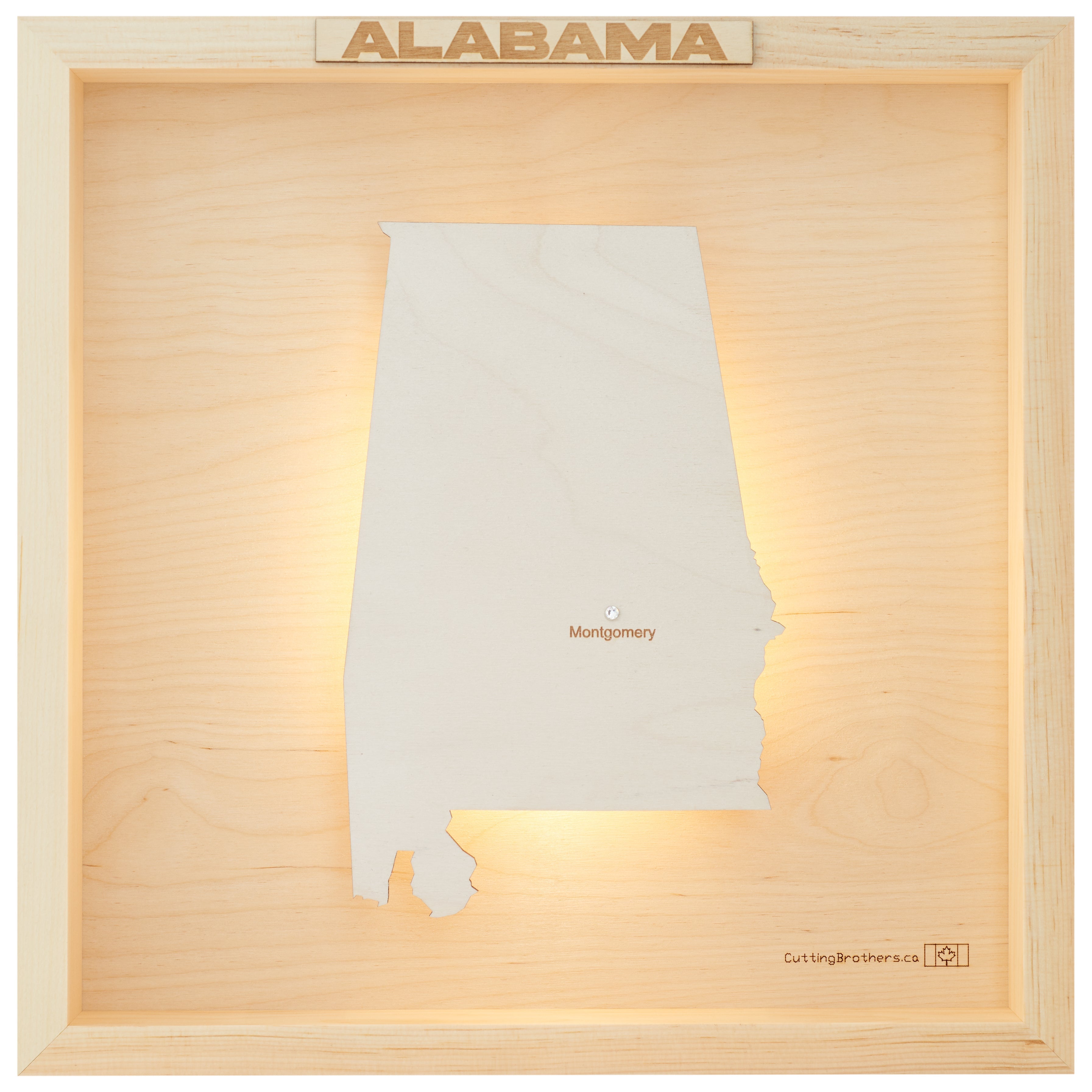 ALABAMA LED LIGHT WOODEN WALL MAP - Version S