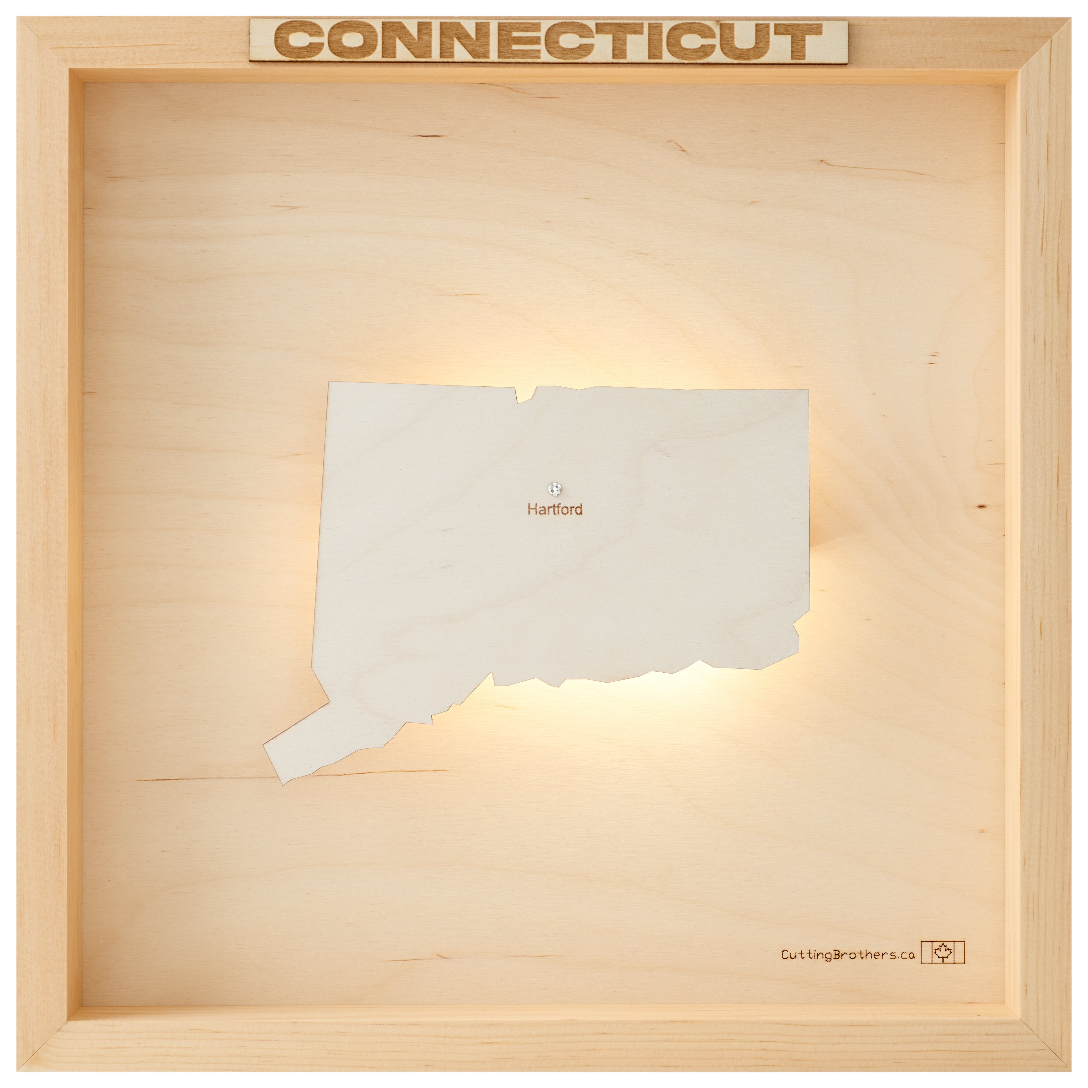 CONNETICUT LED LIGHT WOODEN WALL MAP - Version S