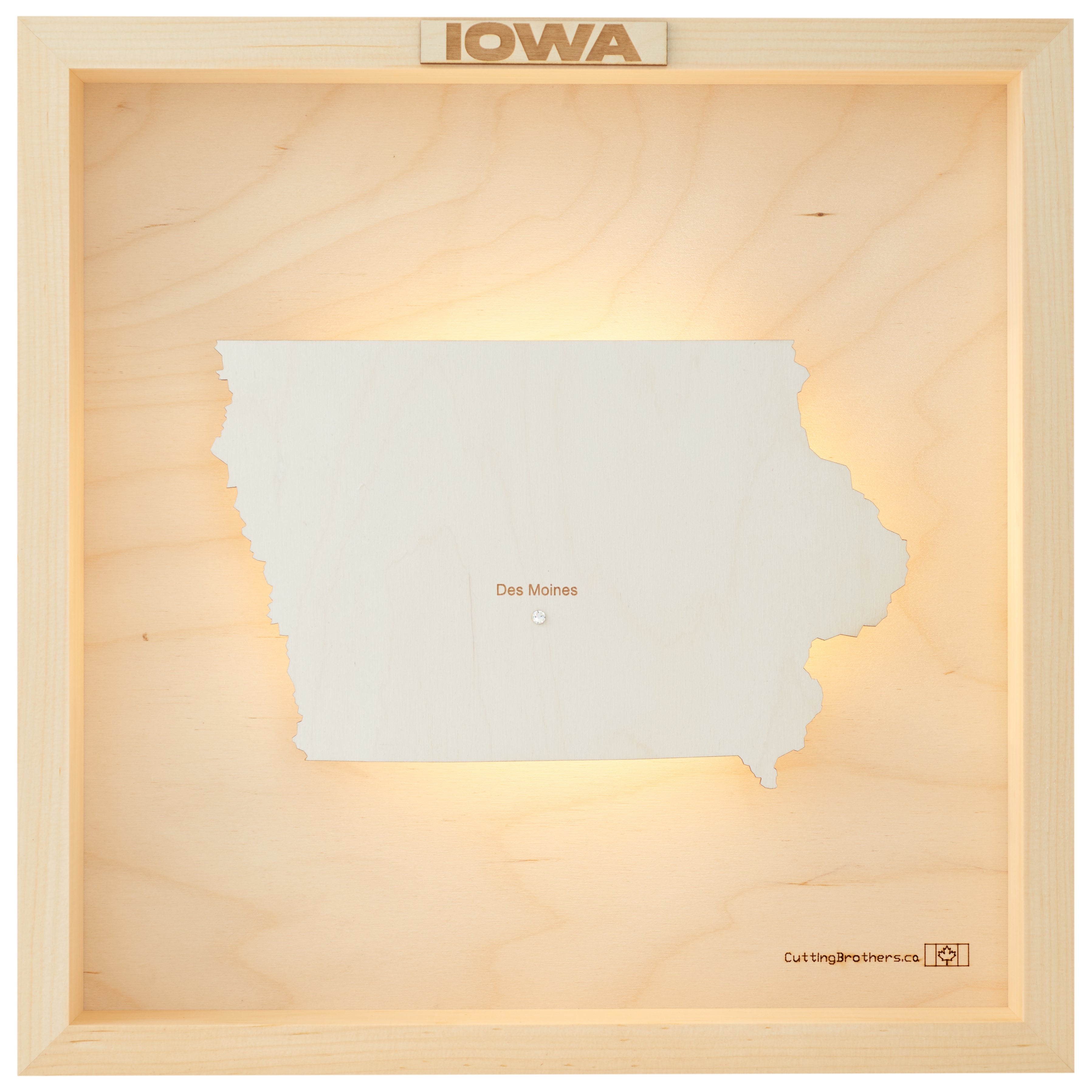 IOWA LED LIGHT WOODEN WALL MAP - Version S